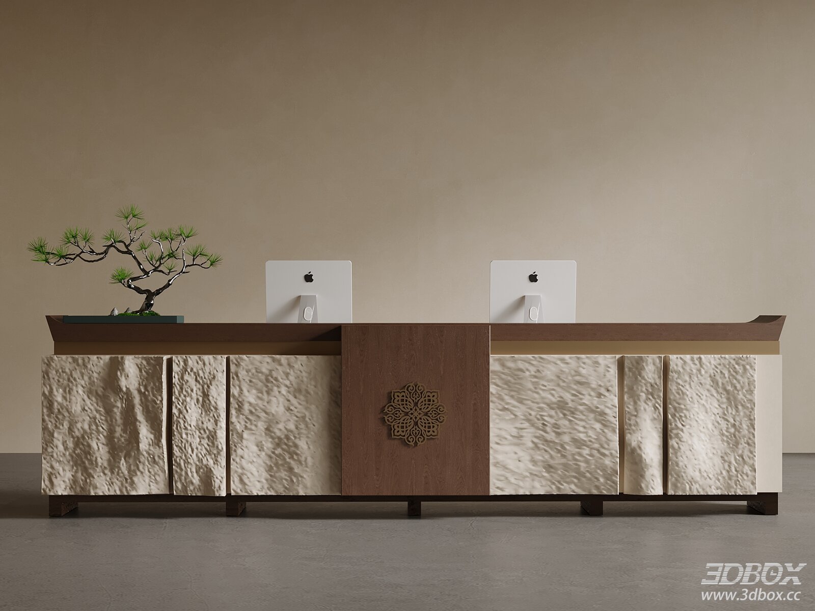 Chinese - style Reception Desk 3D model - front view