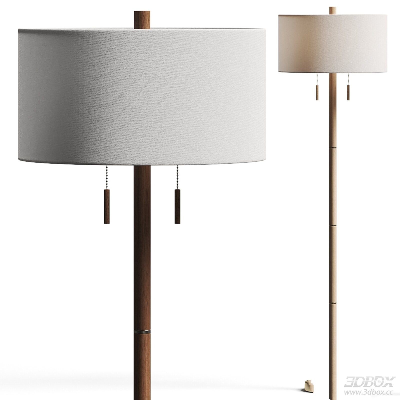 Laurin Wooden Floor Lamp with Fabric Shade 3D model - front view