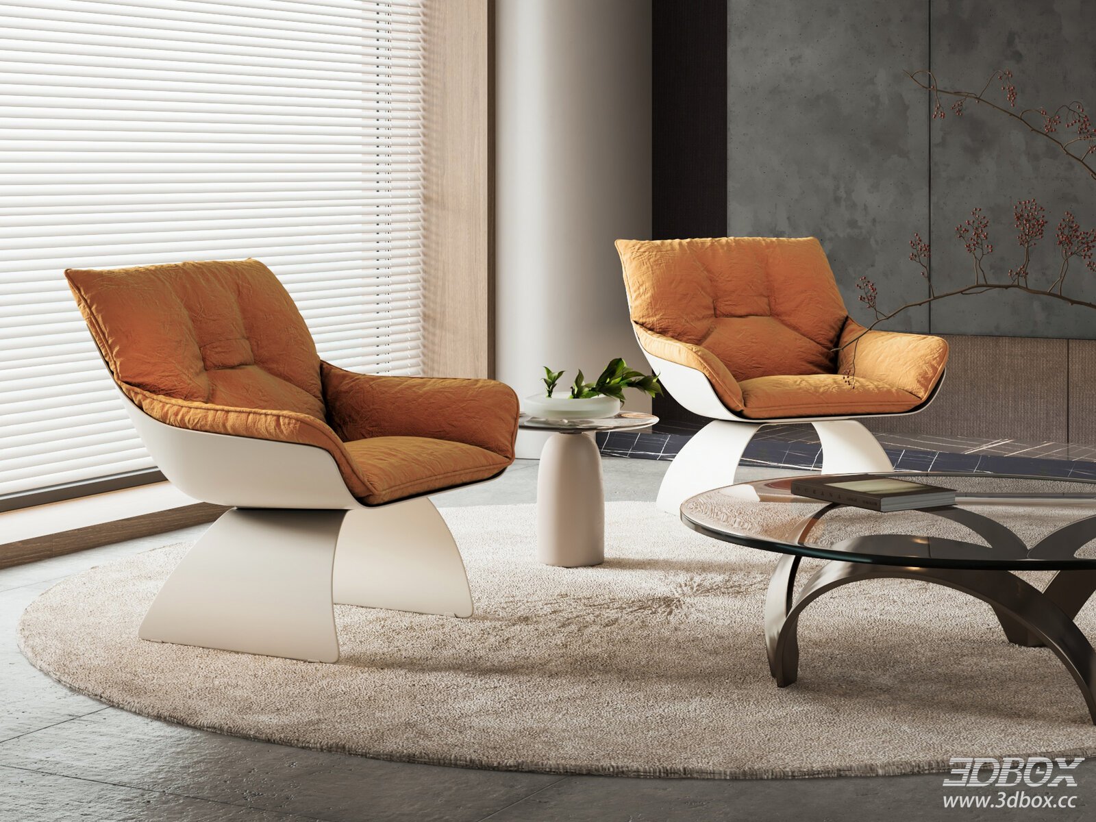 Modern Armchairs and Coffee Table Set 3D model - thumbnail 1