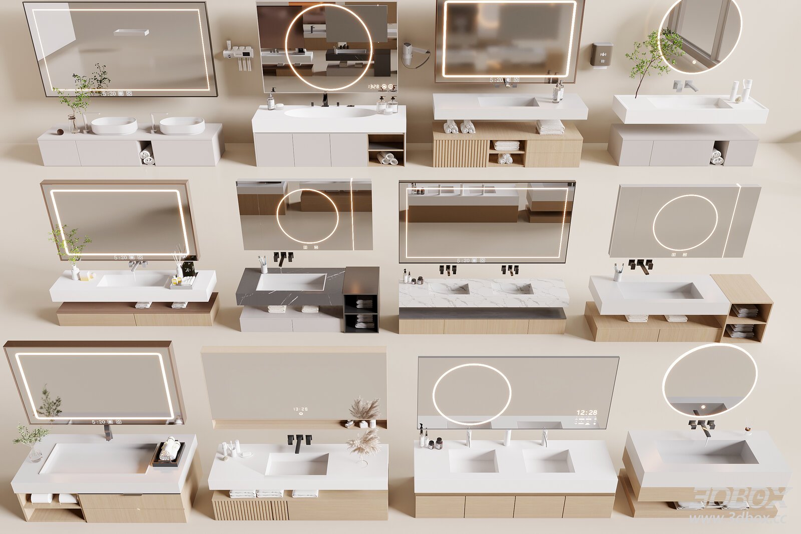 Modern Bathroom Vanity with Mirrors 3D model - thumbnail 1