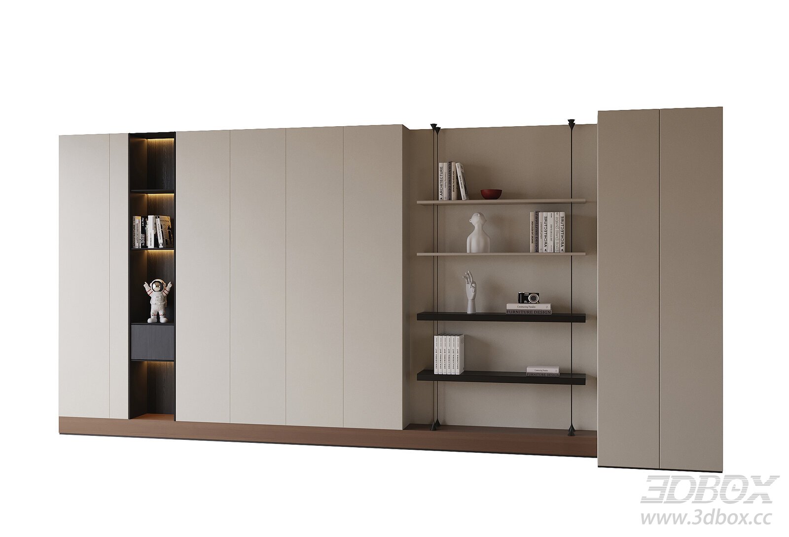 Modern Full - wall Bookcase 3D model - thumbnail 1