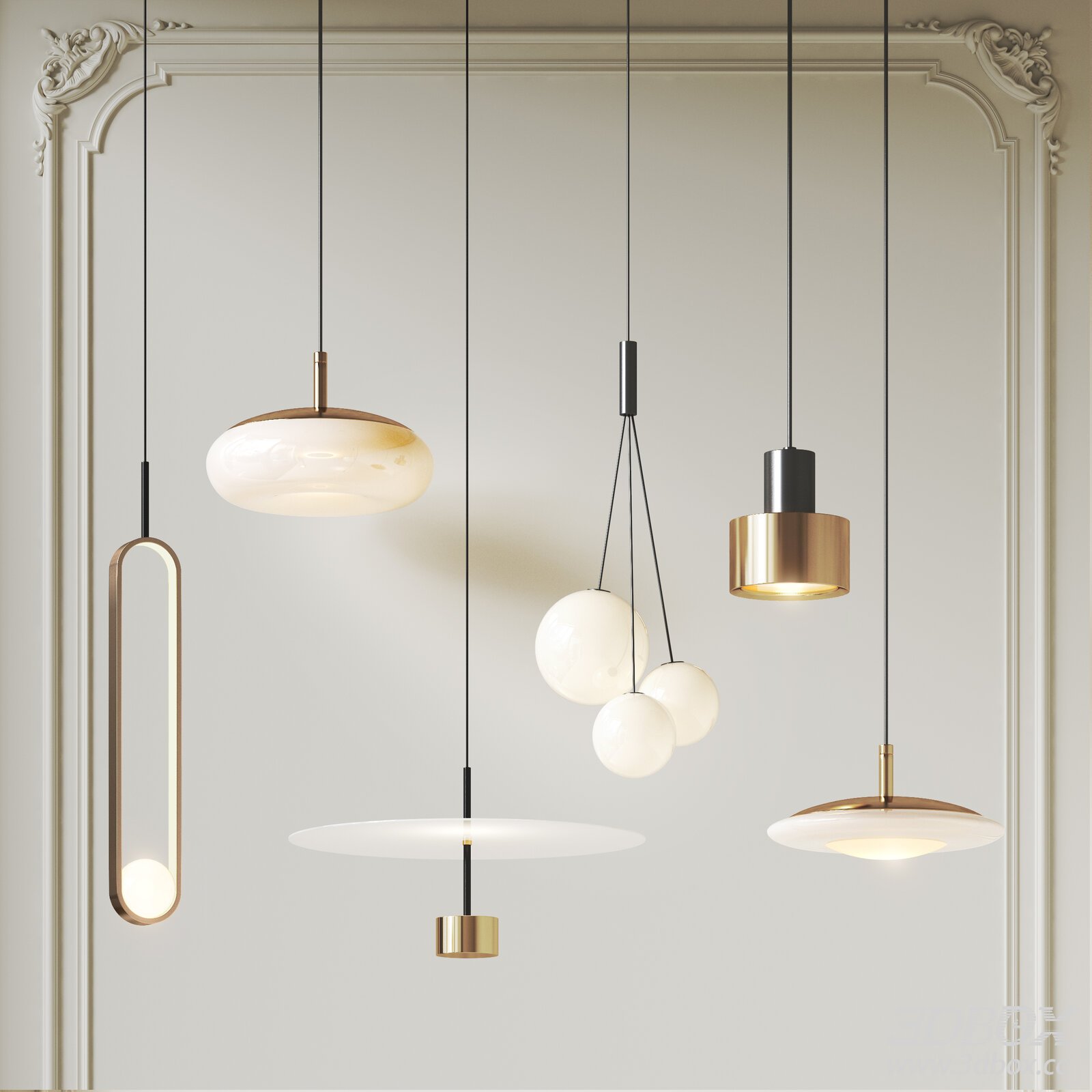 Italian Light Luxury Pendant Lamps 3D model - thumbnail 1