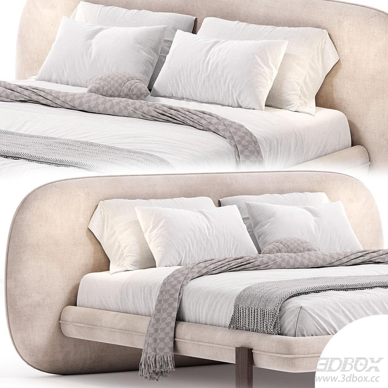 Fabric Double Bed with Soft Design 3D model - thumbnail 1