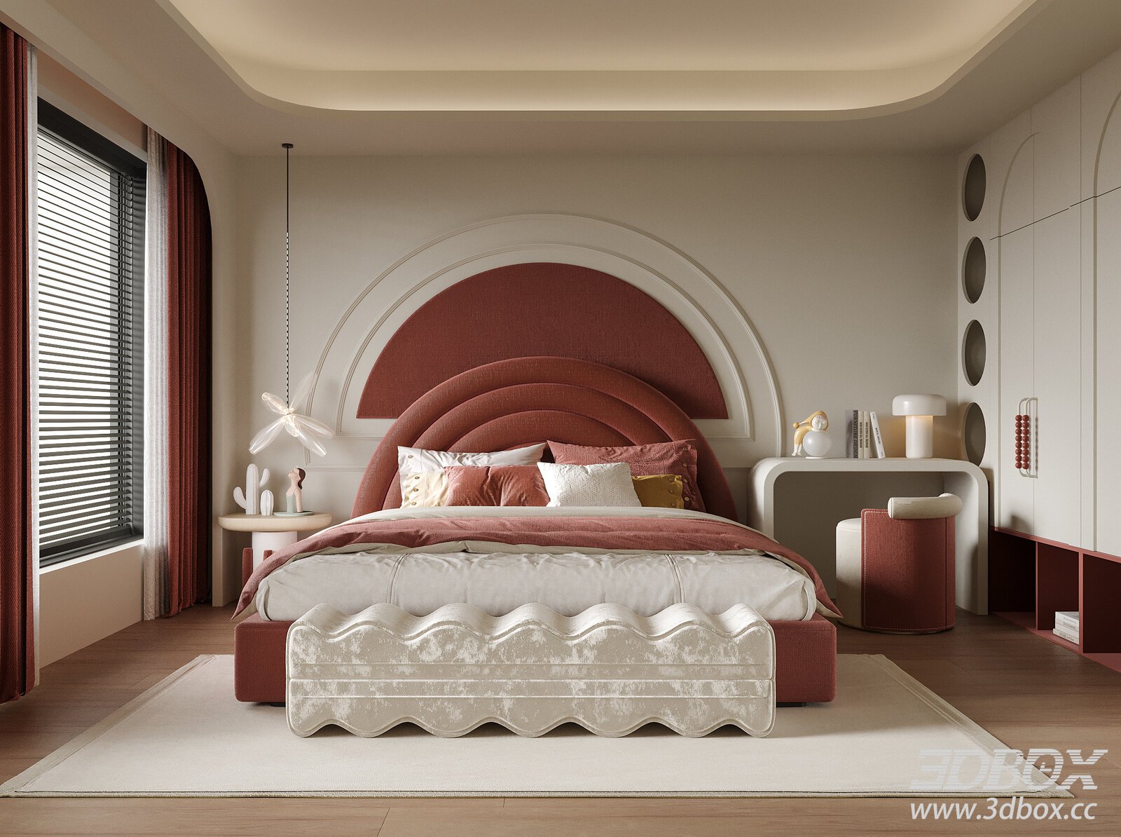 Modern Girls Bedroom with Unique Bed Design 3D model - thumbnail 1