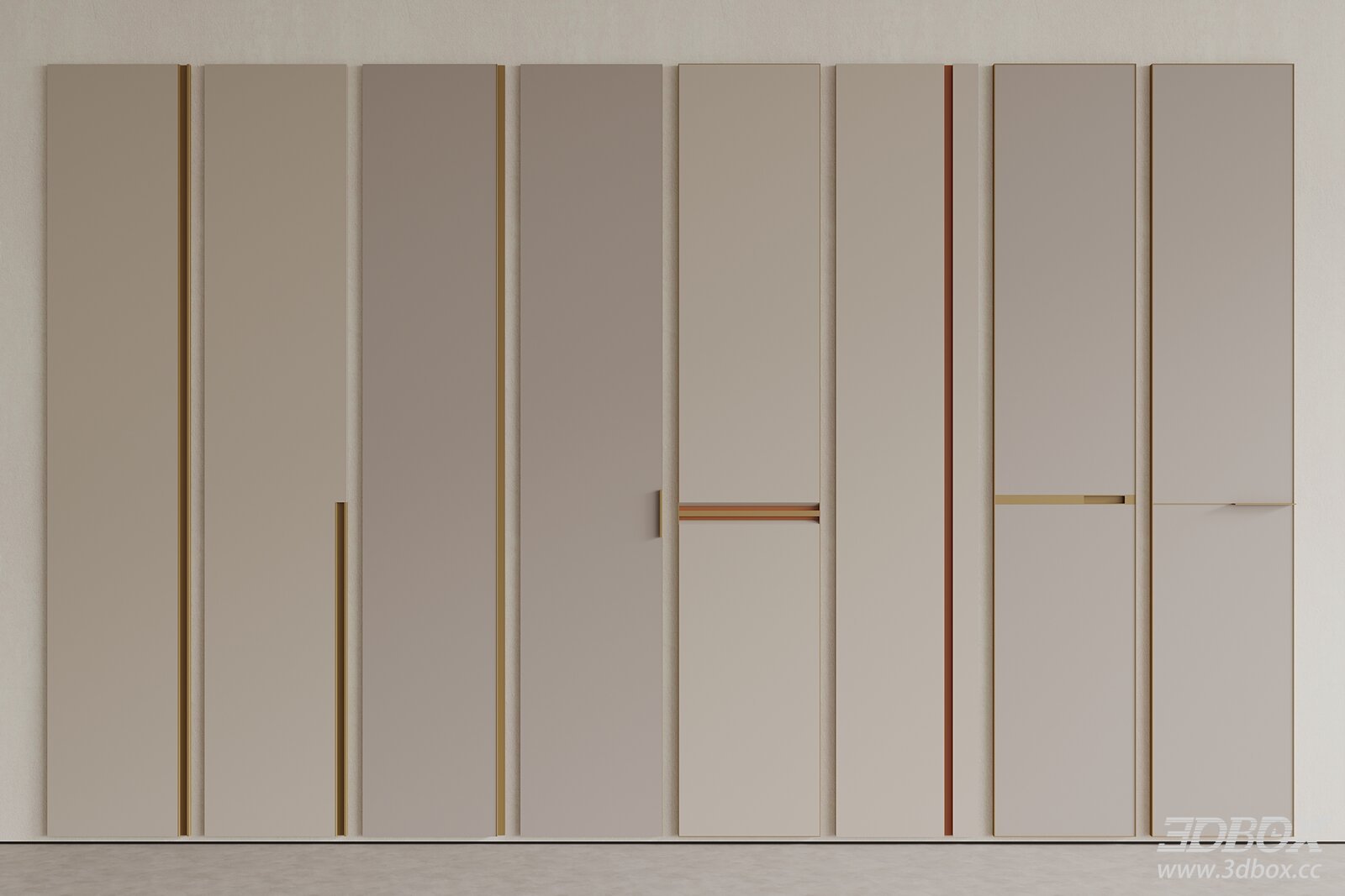 Modern Wardrobe with Striped Design 3D model - front view