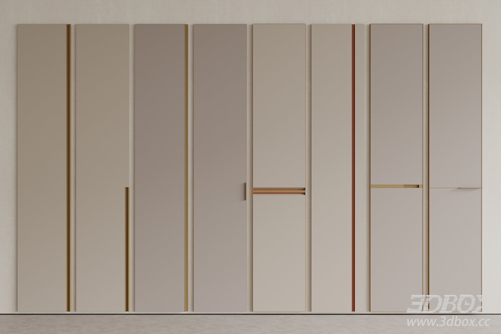Modern Wardrobe with Striped Design 3D model - thumbnail 1