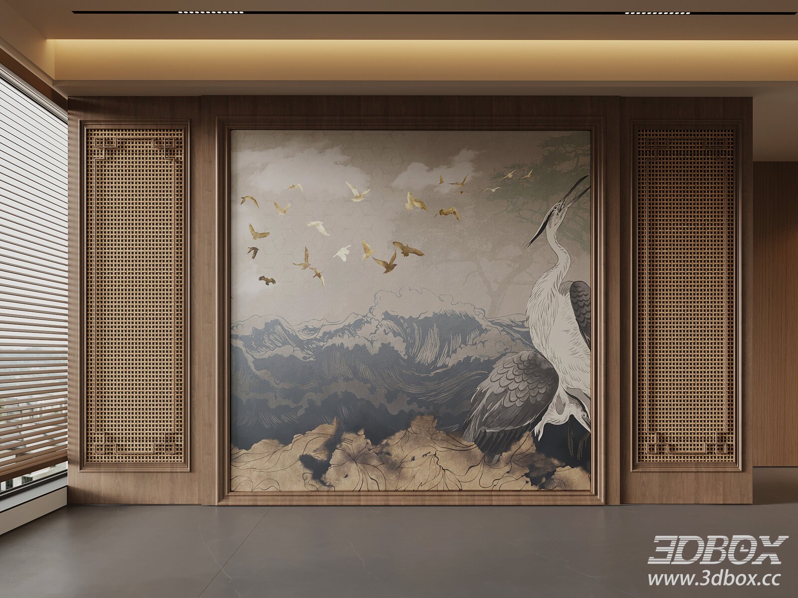 Chinese - style Background Wall 3D model - thumbnail 1