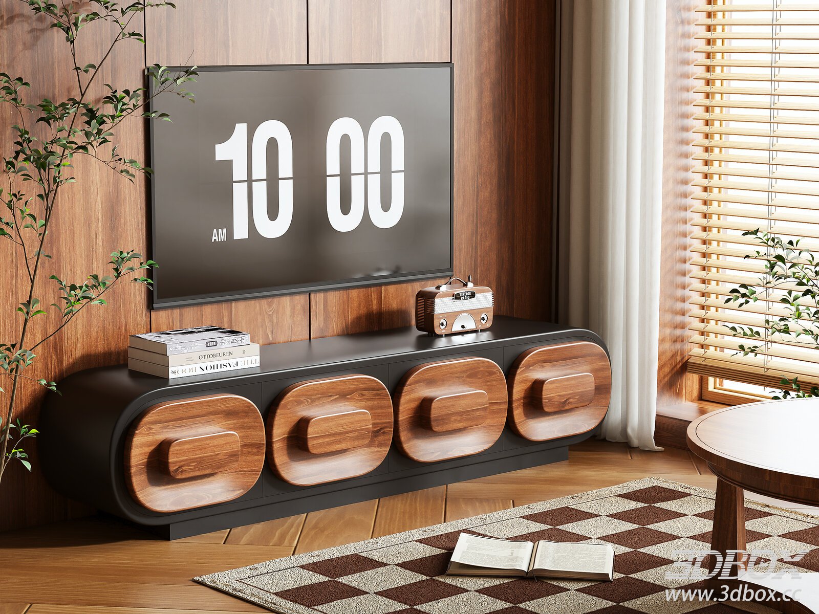 Modern TV Wall Cabinet with Wooden Elements 3D model - thumbnail 1
