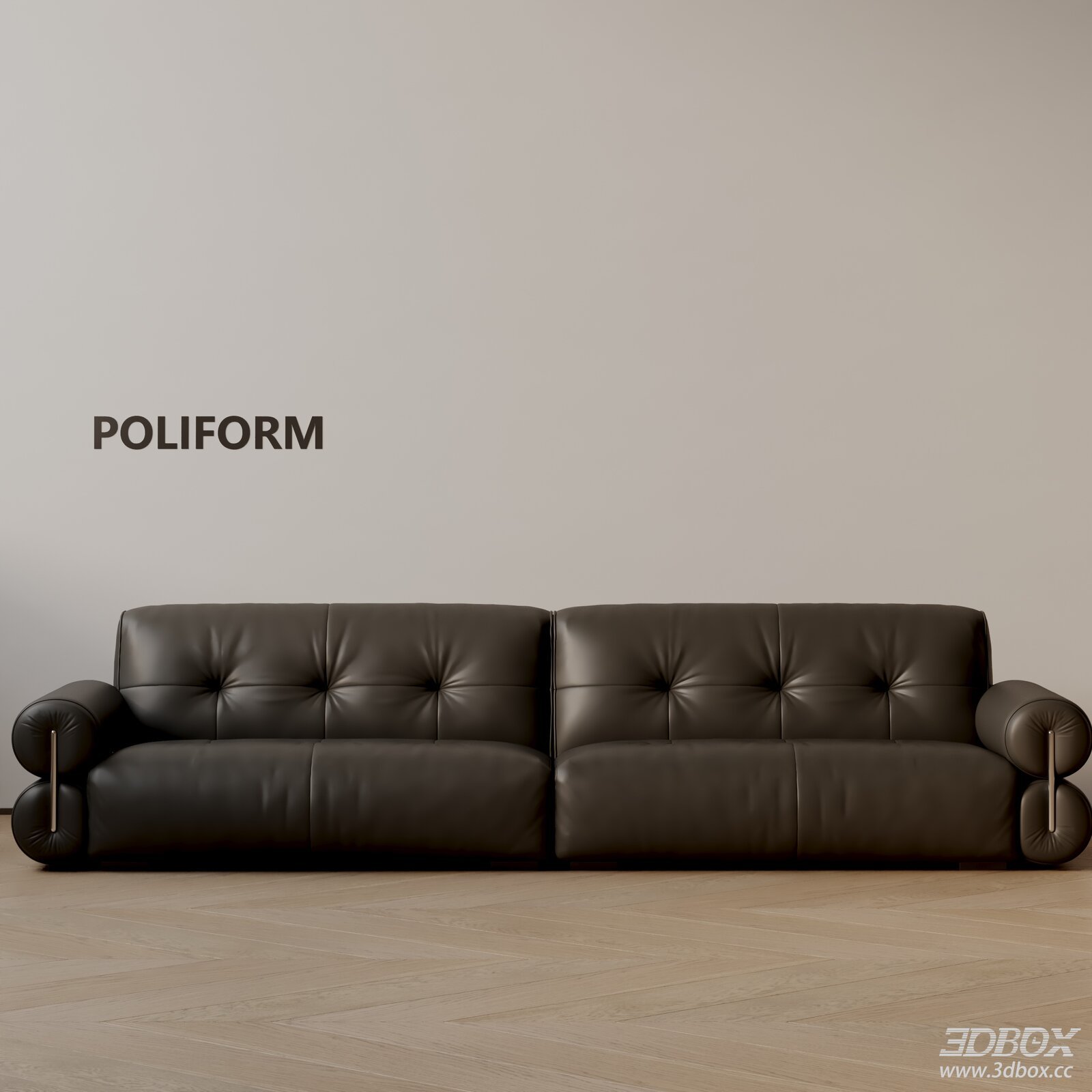 Modern Leather Sofa 3D model - thumbnail 2
