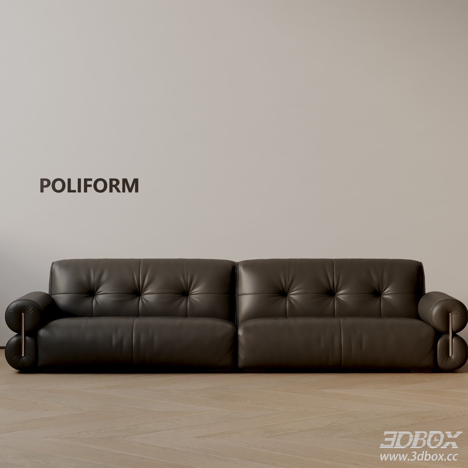 Modern Leather Sofa 3D model - thumbnail 2
