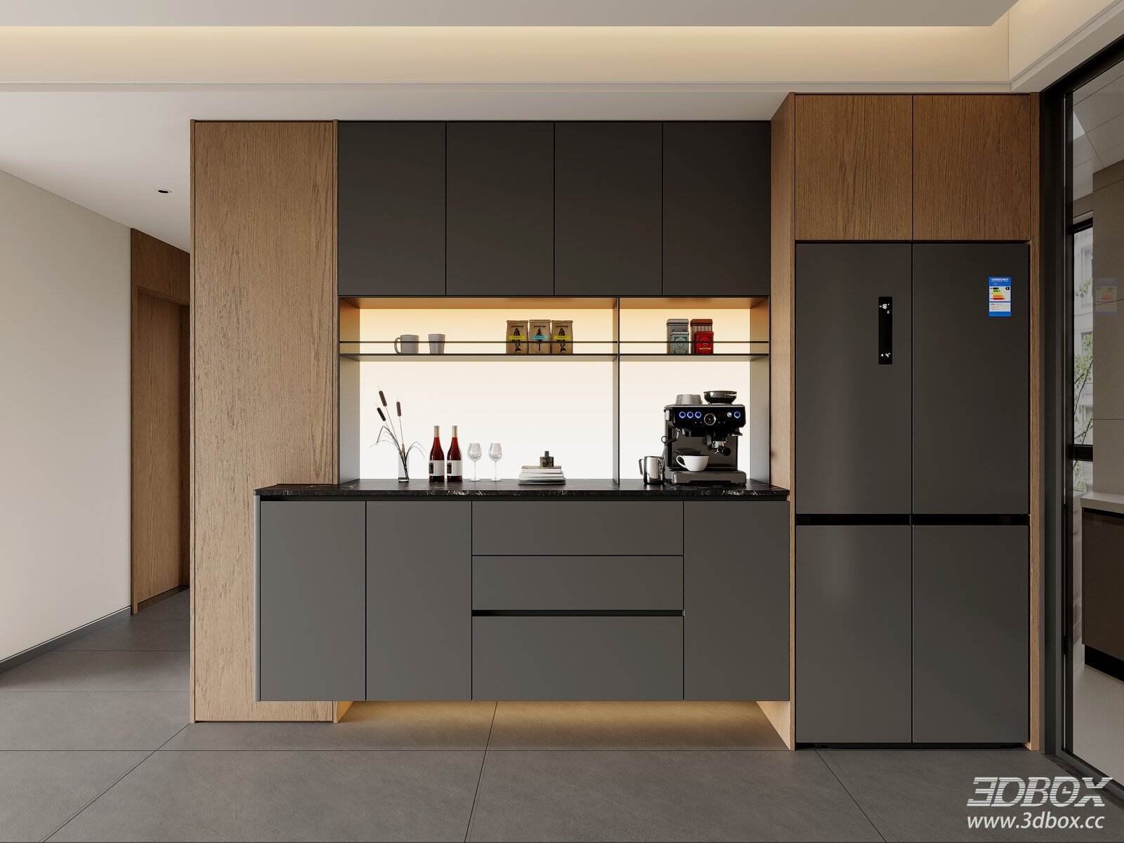 Modern Italian Sideboard in Dining Area 3D model - front view