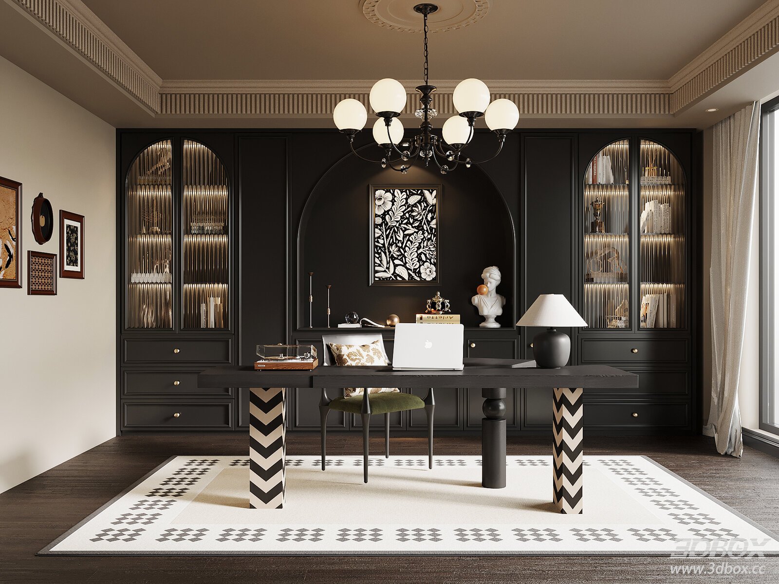 French Retro - style Study Room 3D model - thumbnail 1