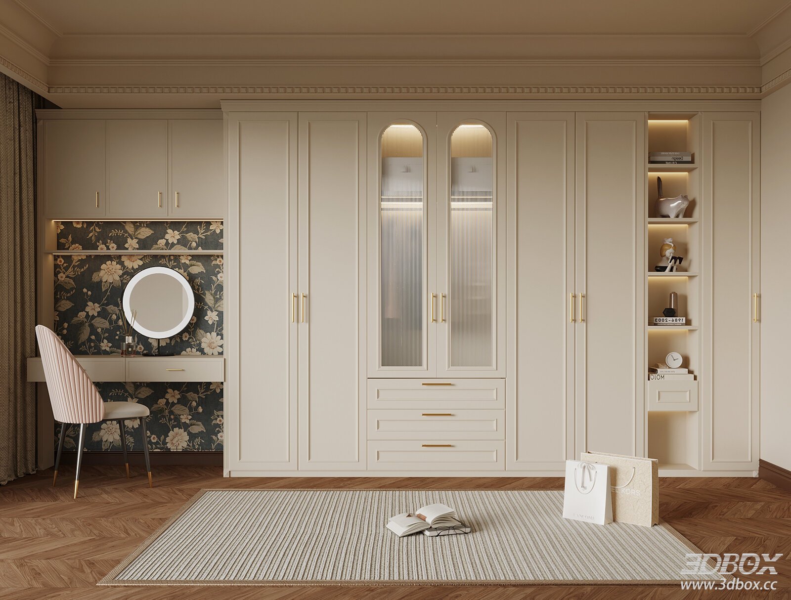 French Cream Style Bedroom Furniture 3D model - thumbnail 1