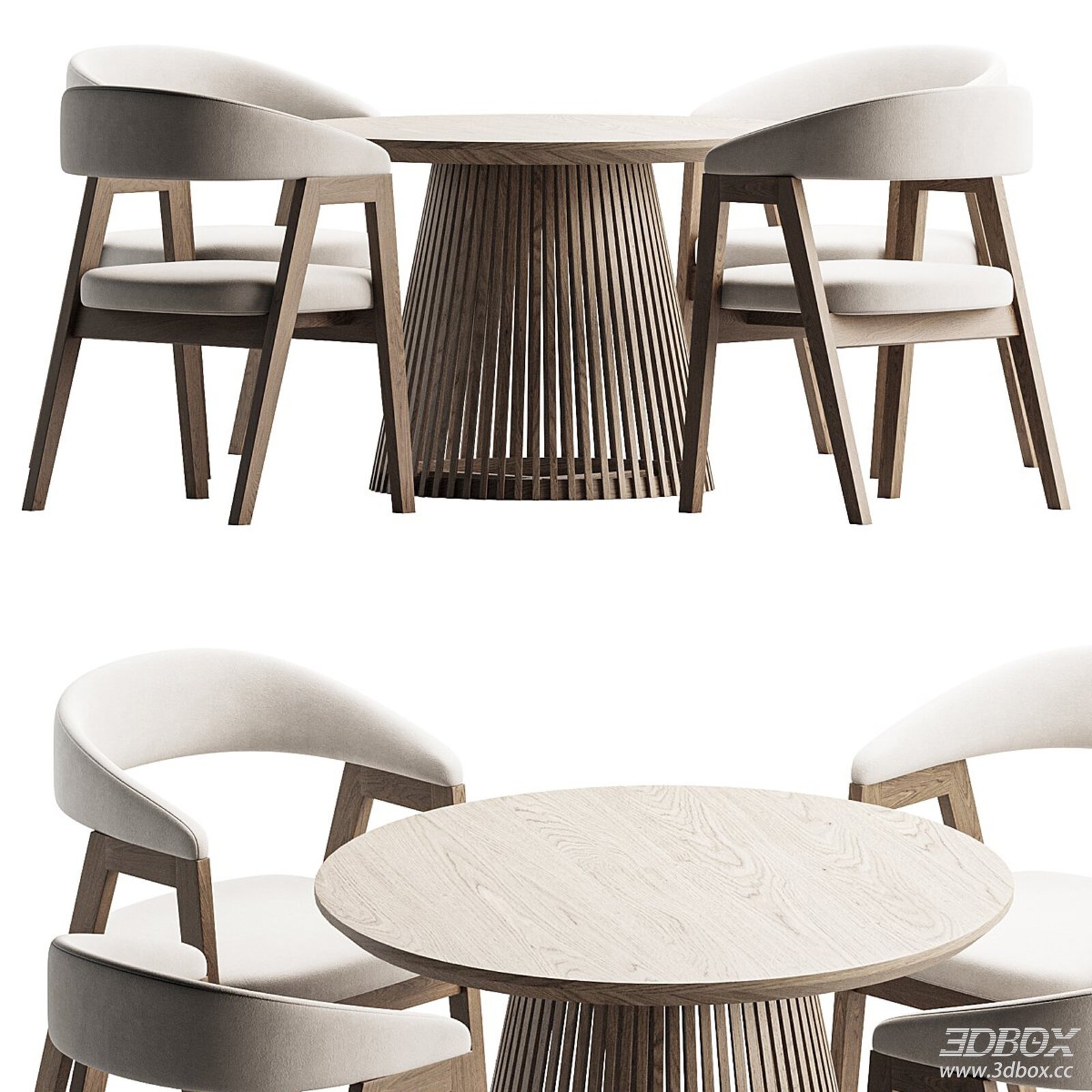Modern Round Dining Table and Chairs Set 3D model - front view