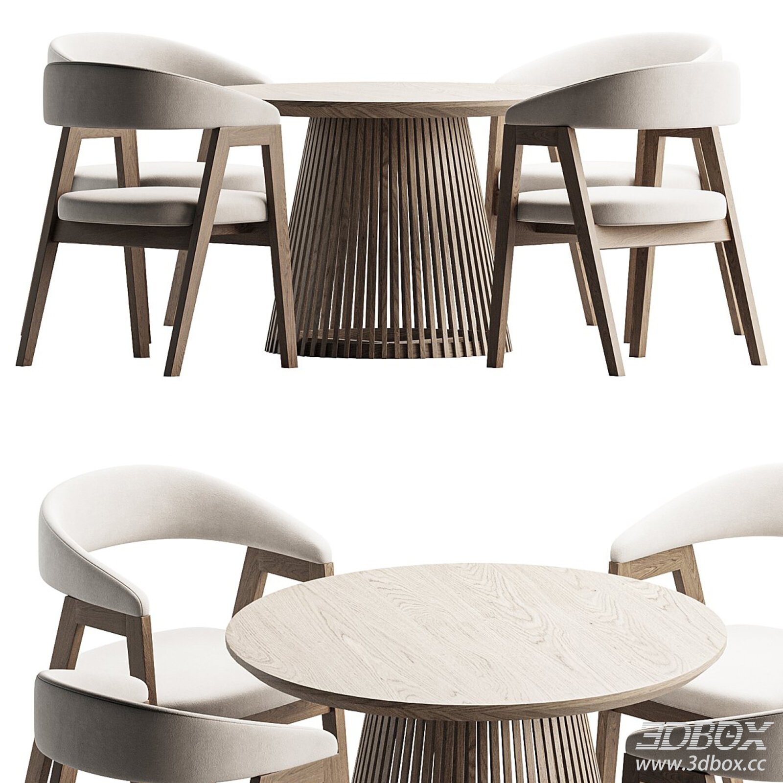 Modern Round Dining Table and Chairs Set 3D model - thumbnail 1