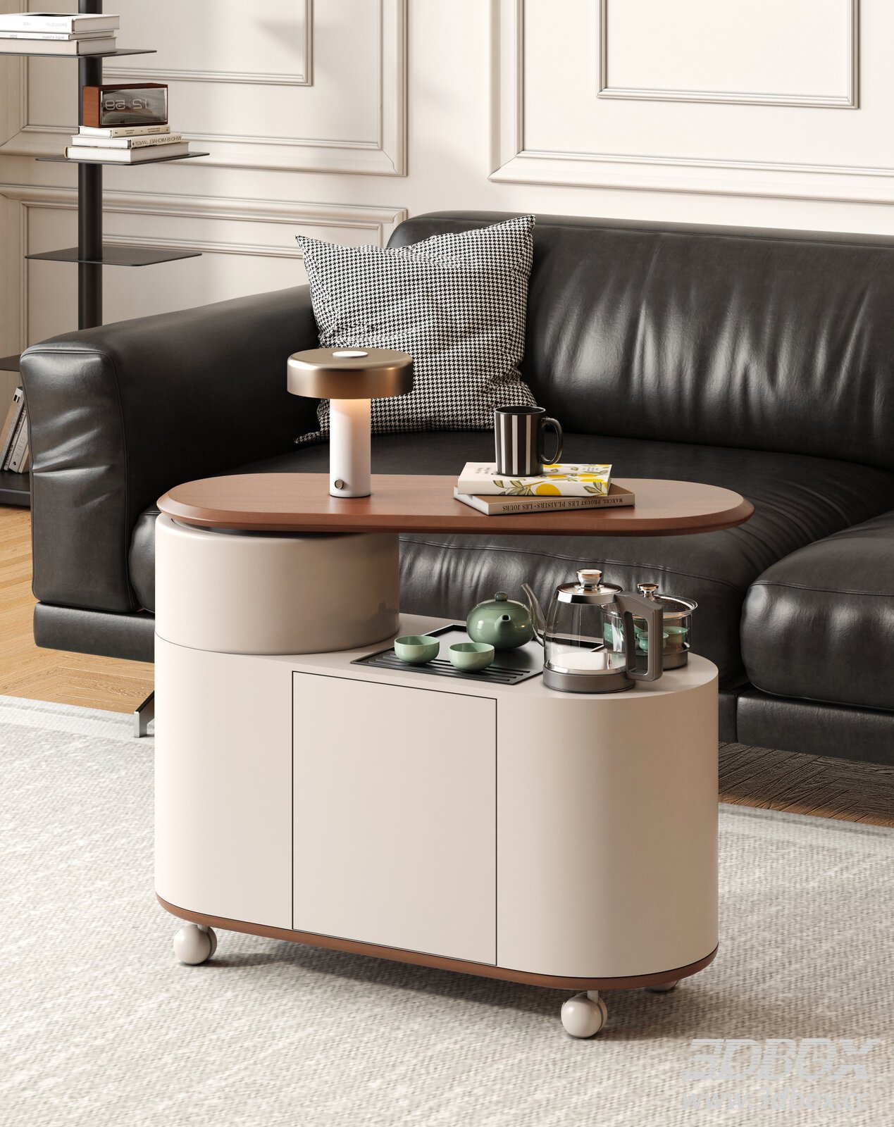 Modern Movable Side Table for Tea 3D model - thumbnail 1