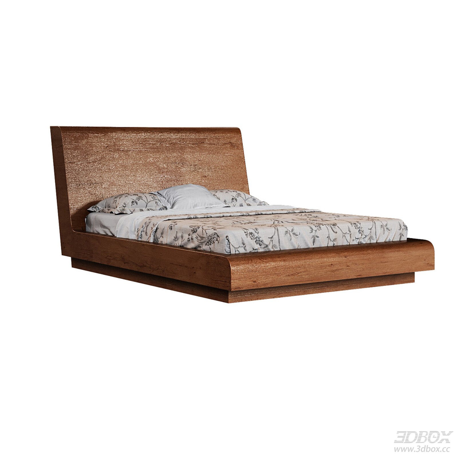 Nordic Simple Double Bed 3D model - front view