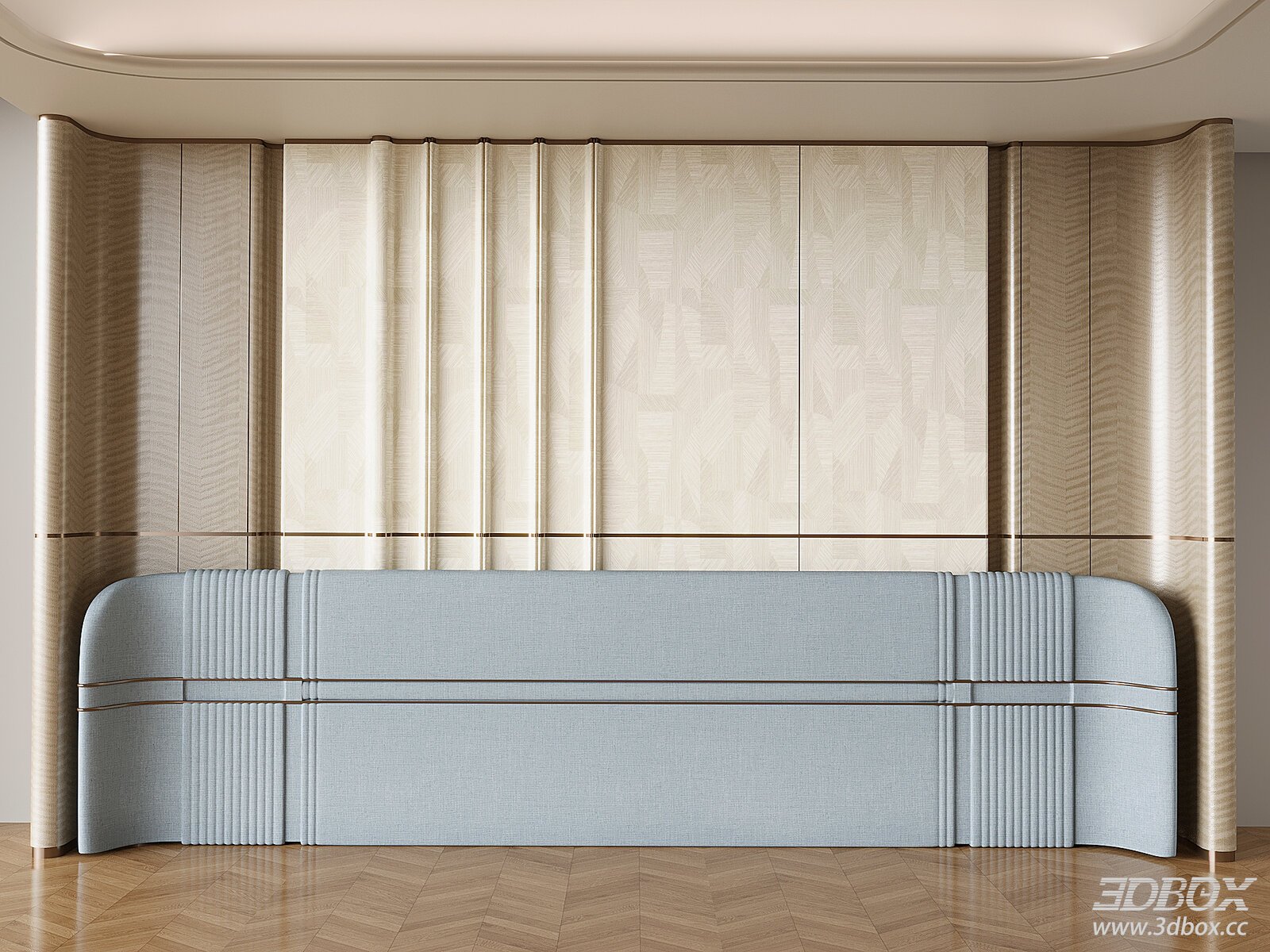 Contemporary Bedroom Headboard and Wall Panel 3D model - front view