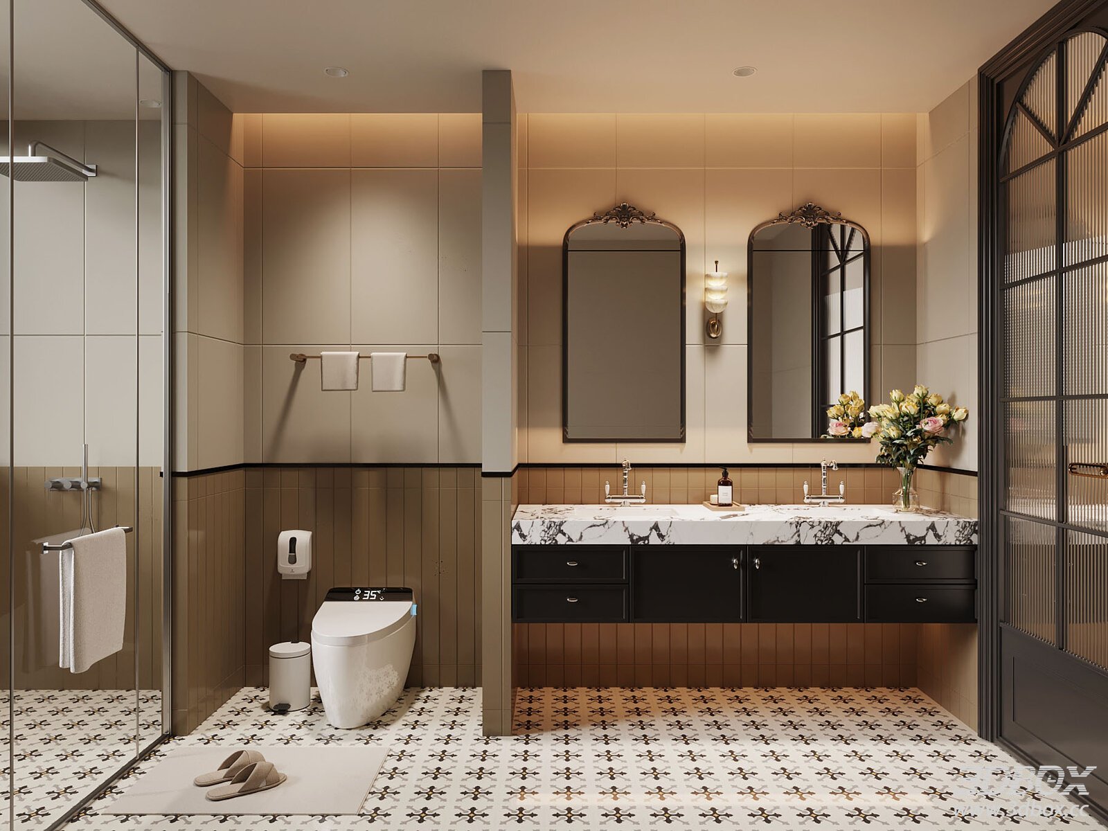 French - style Bathroom with Vanity and Mirrors 3D model - front view