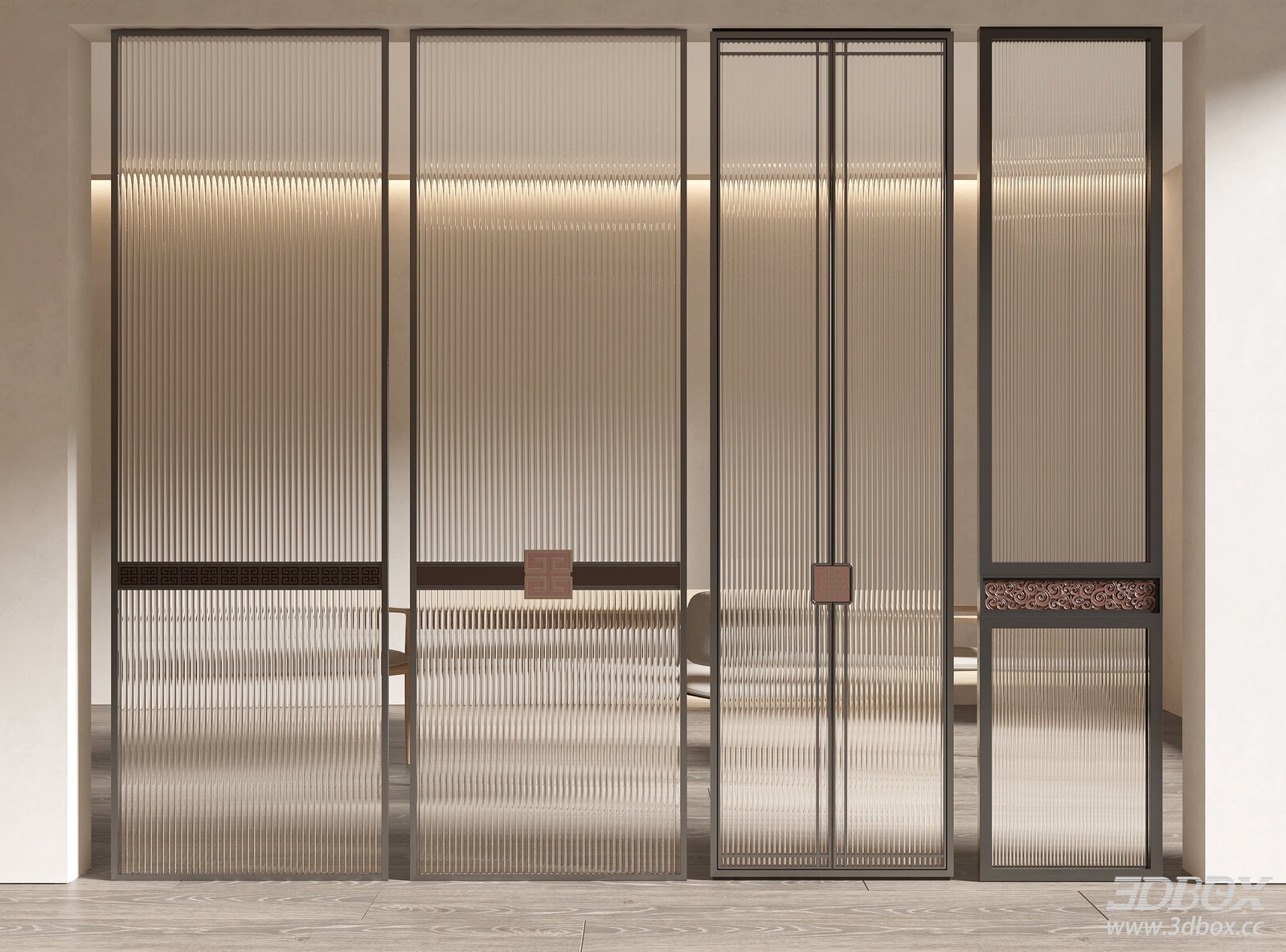 Chinese - style Glass Room Divider 3D model - front view