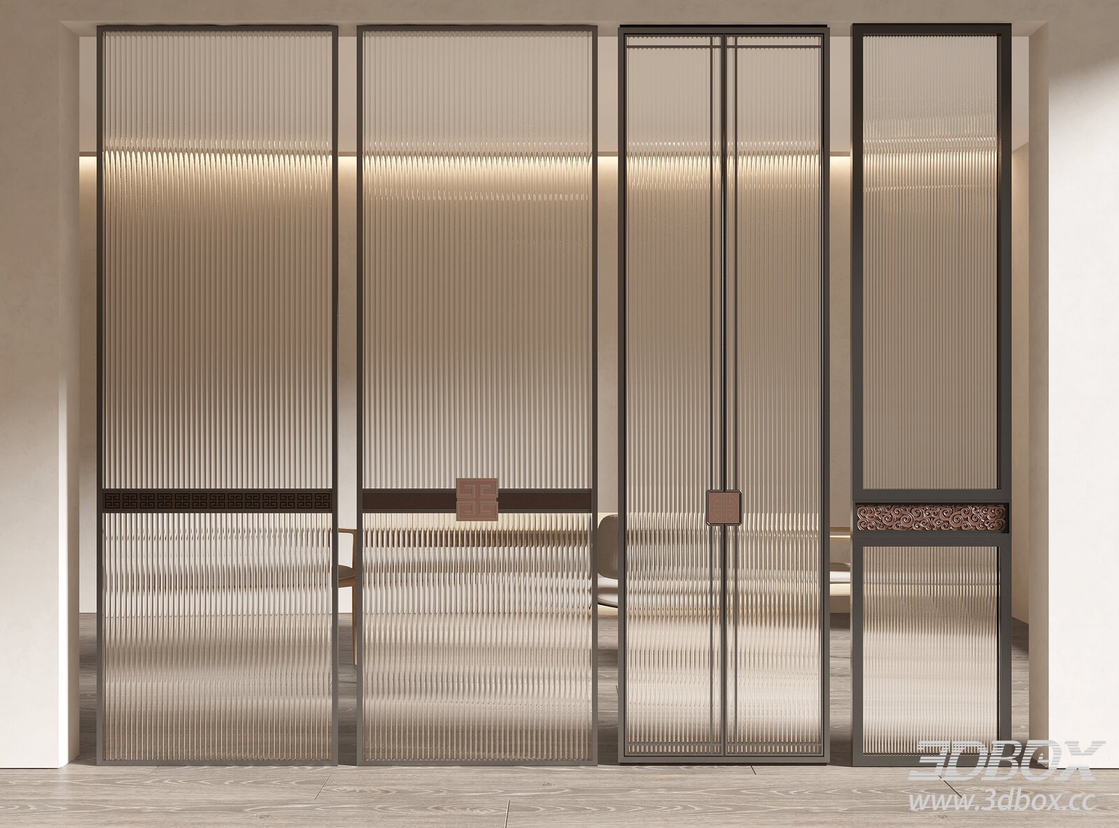 Chinese - style Glass Room Divider 3D model - thumbnail 1