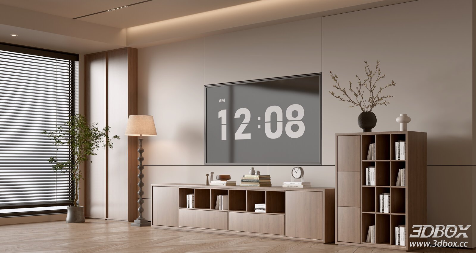 Modern Living Room with TV Wall Unit 3D model - thumbnail 1