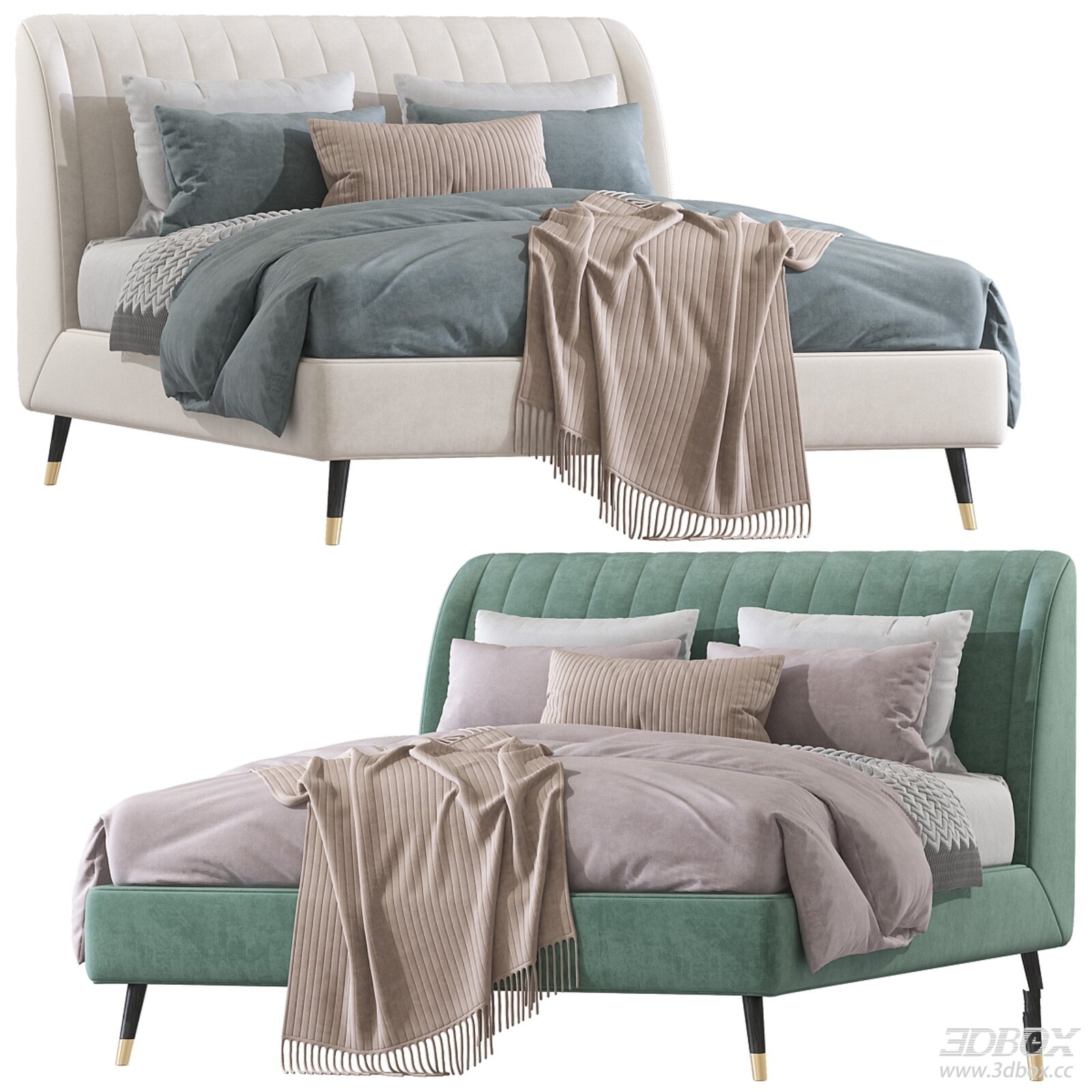 Contemporary Upholstered Double Bed 3D model - front view