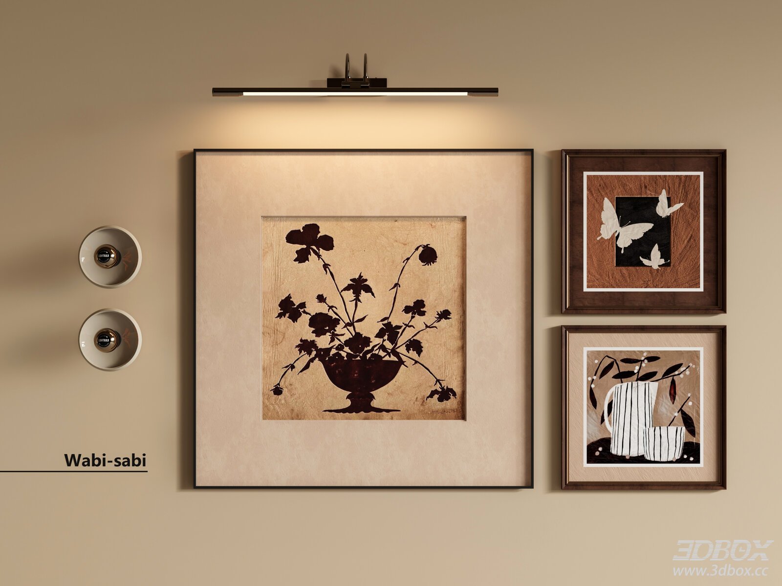 Vintage French Wall - Art with Wall - Lights 3D model - front view