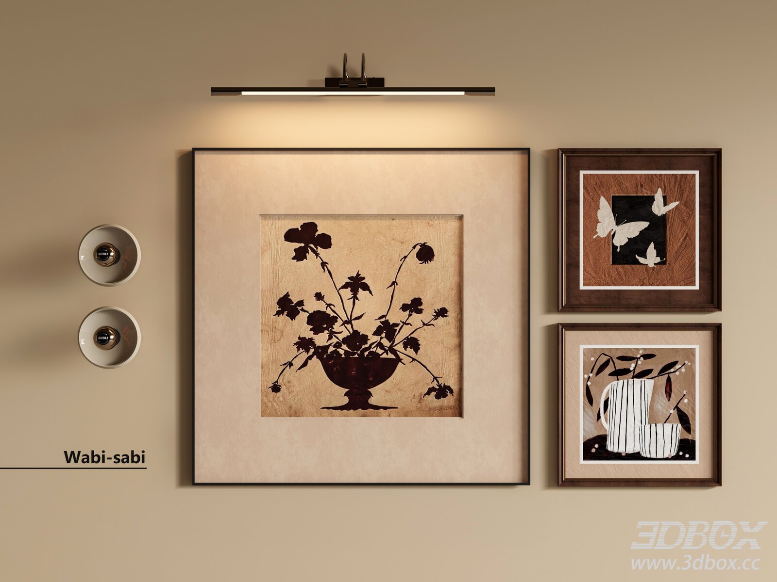 Vintage French Wall - Art with Wall - Lights 3D model - thumbnail 1