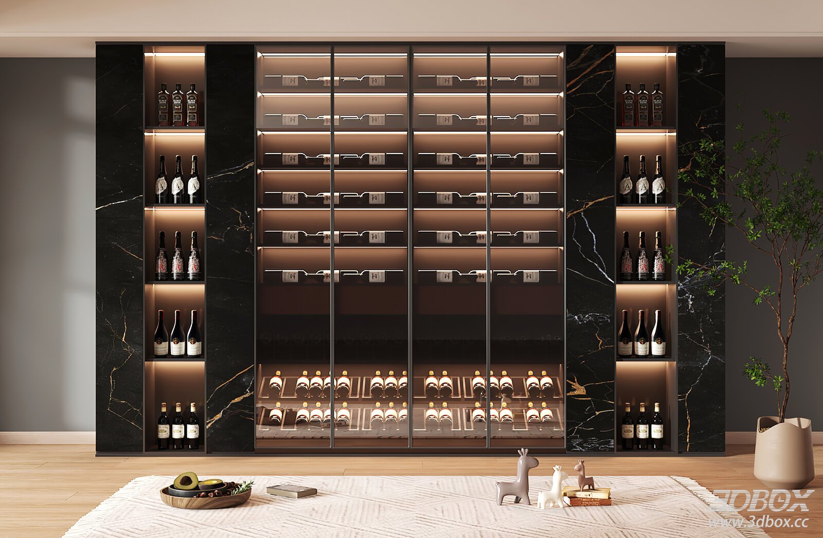 Modern Wine Cabinet with Marble Accents 3D model - front view
