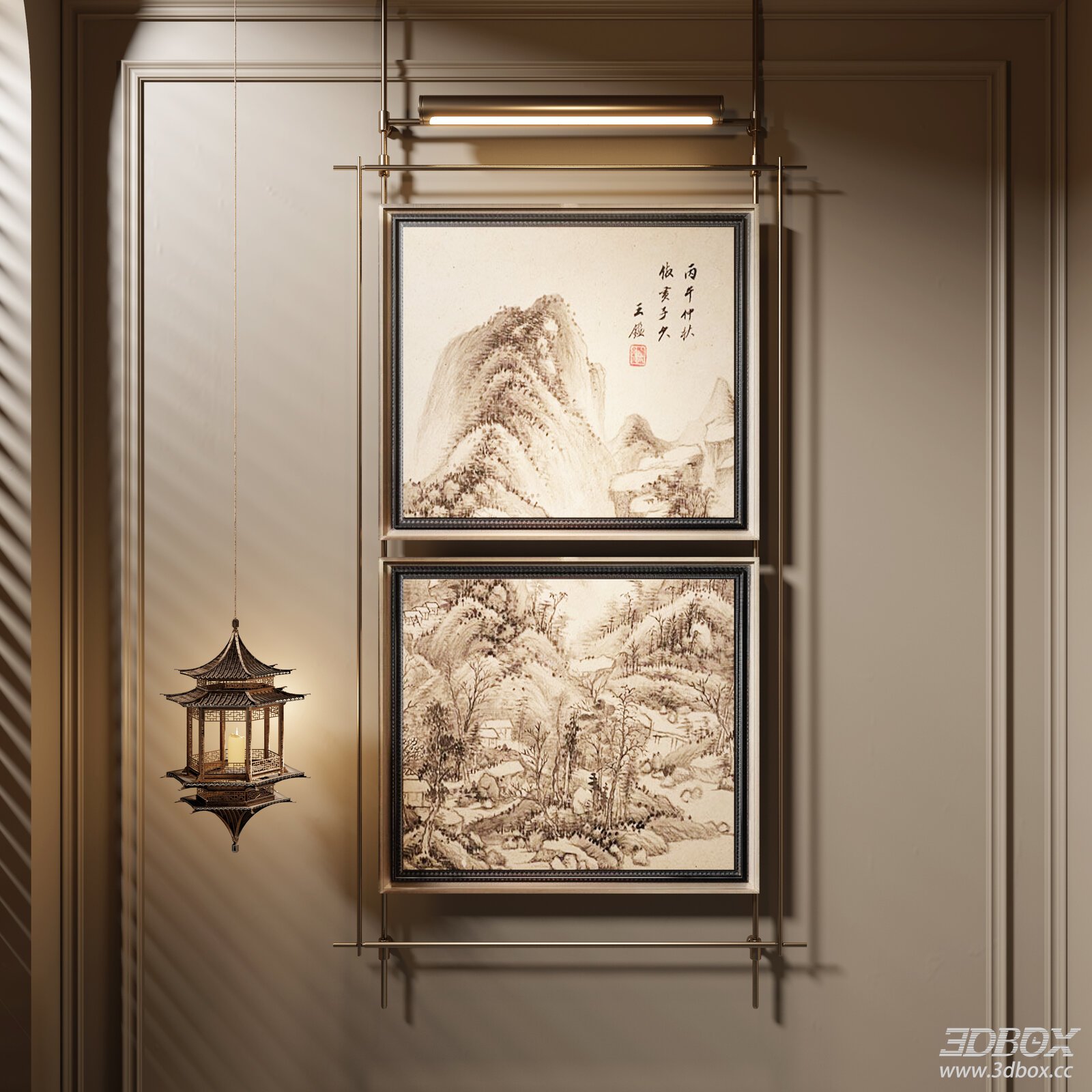 Chinese - style Hanging Paintings 3D model - front view