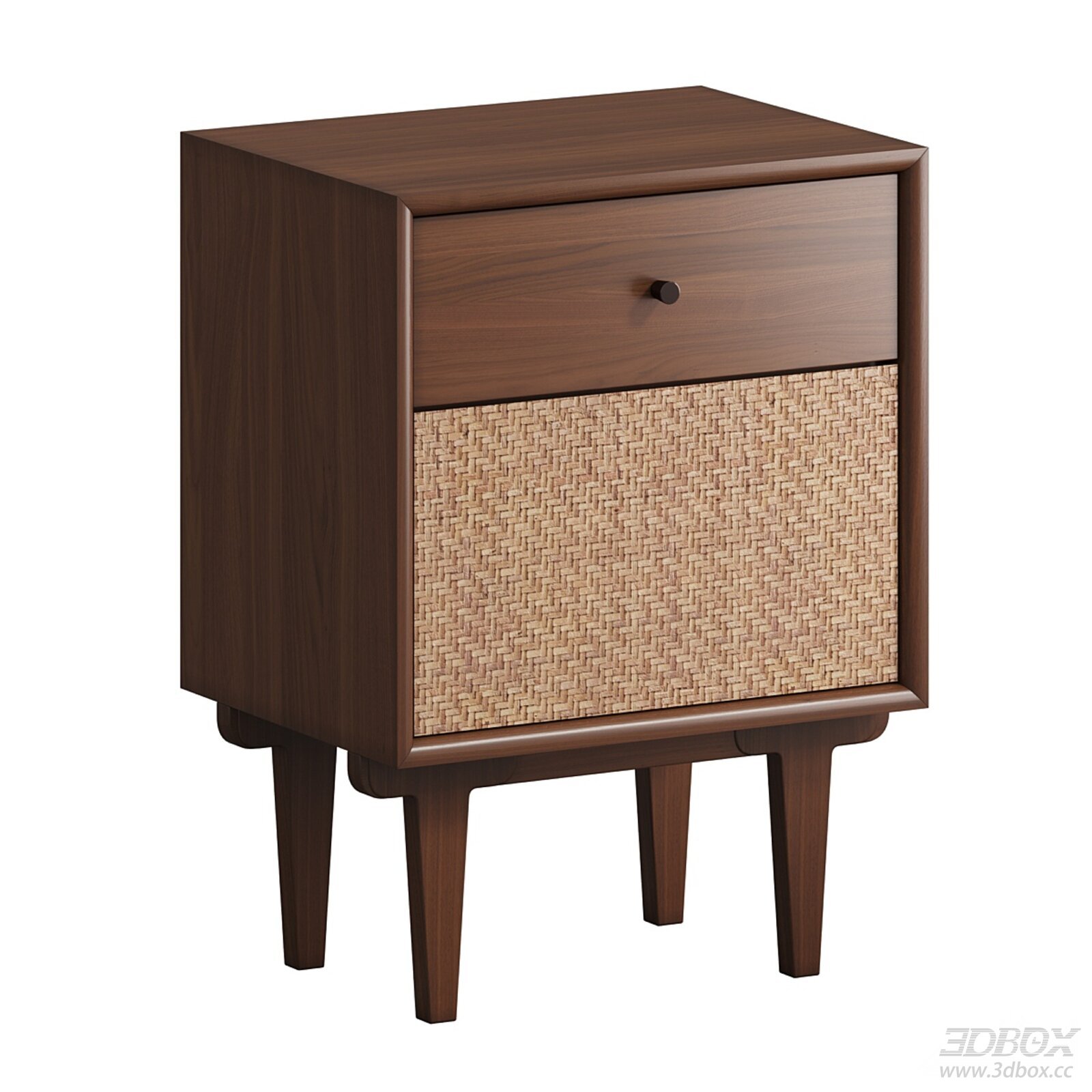 Rattan - accented Wooden Nightstand 3D model - front view