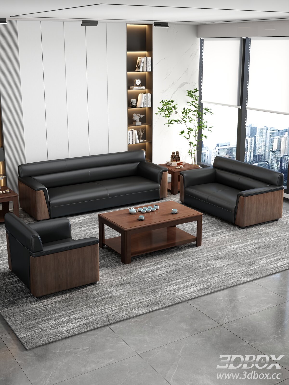 Modern Office Sofa Set with Coffee Table 3D model - thumbnail 1