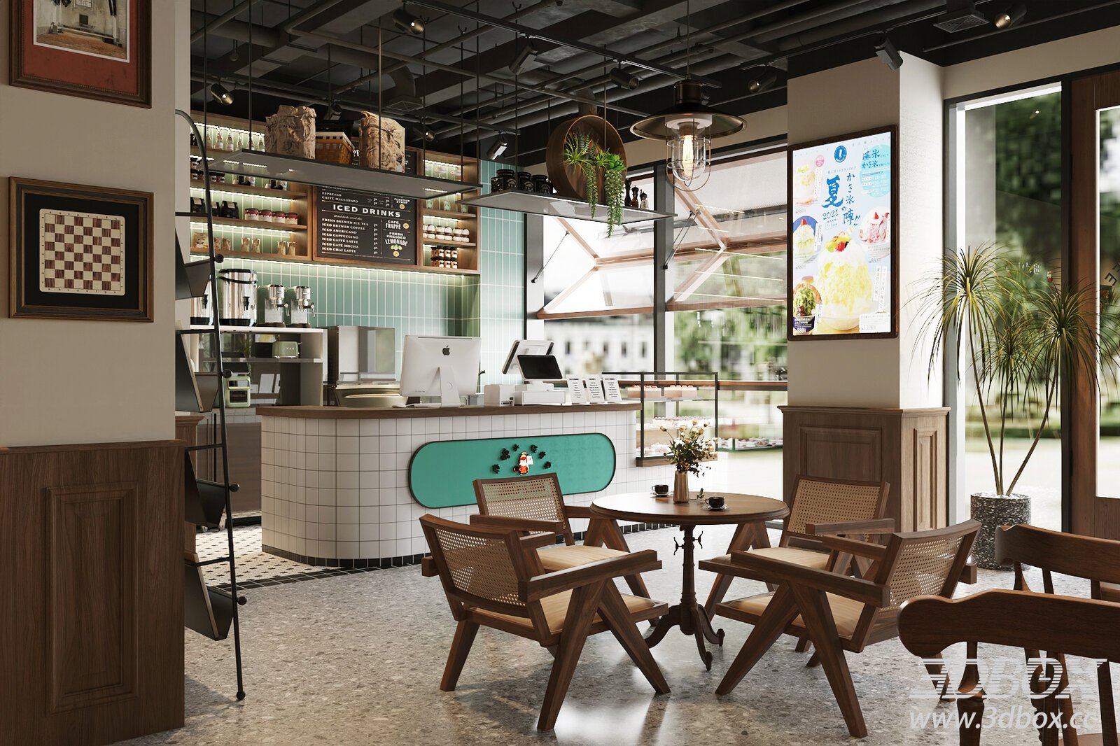 Vintage - style Coffee Shop Interior 3D model - thumbnail 1