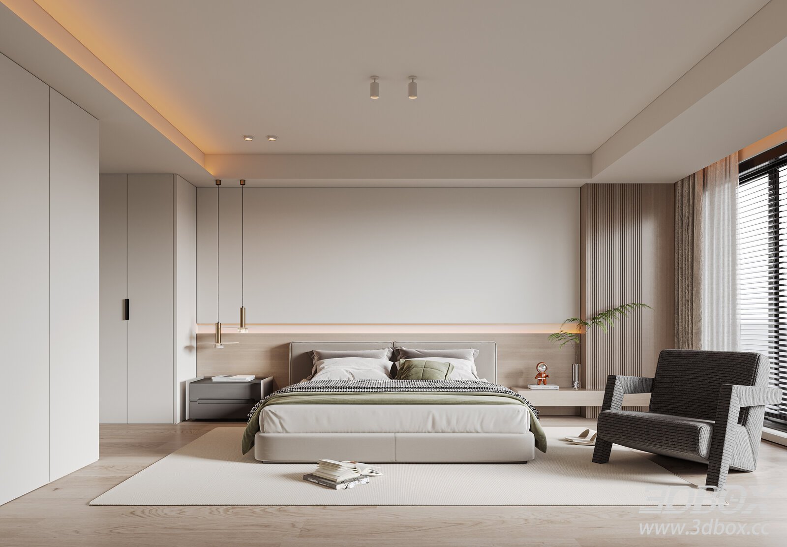 Modern Minimalist Bedroom 3D model - thumbnail 1