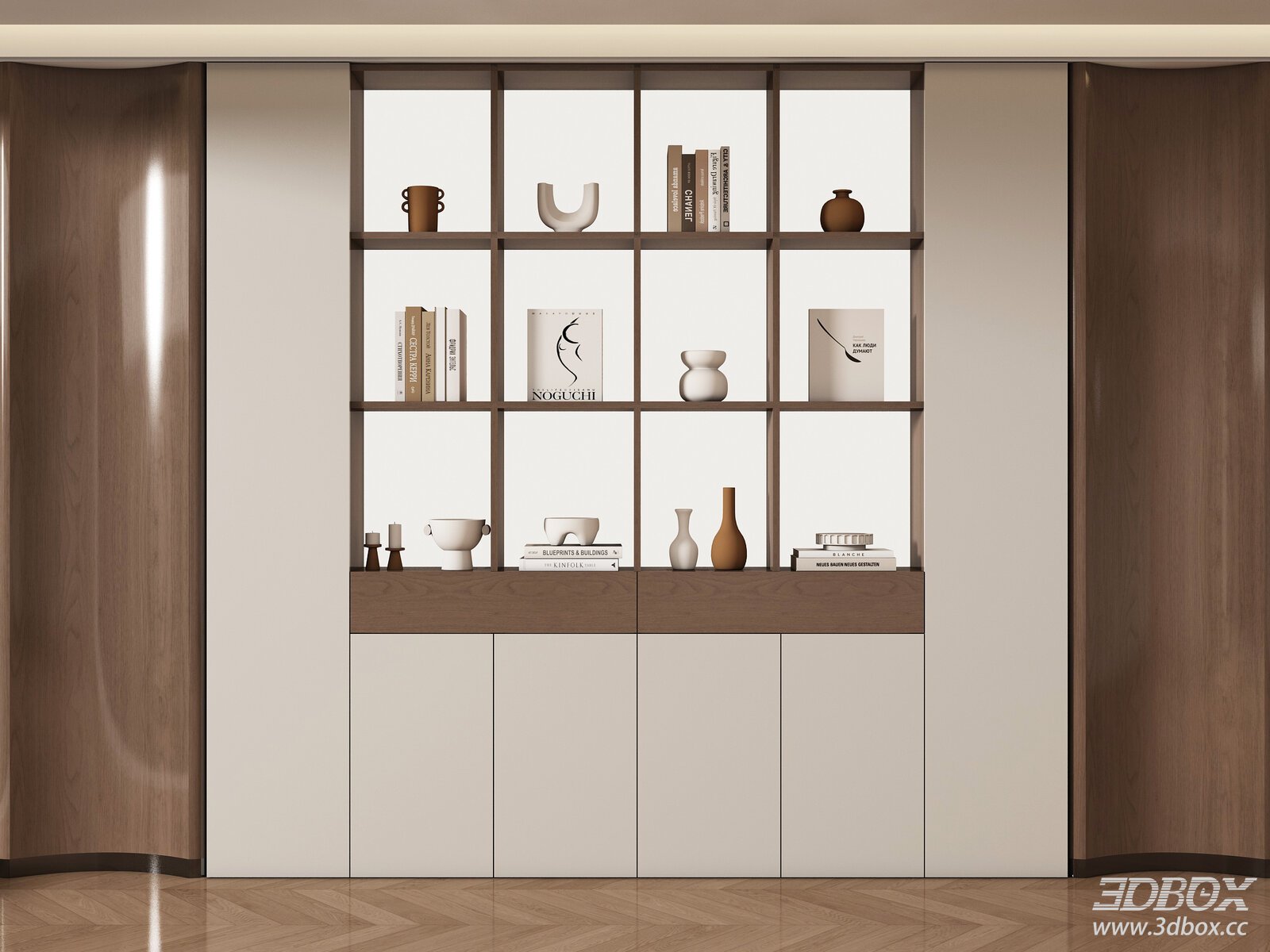 Modern Sideboard with Shelves 3D model - front view