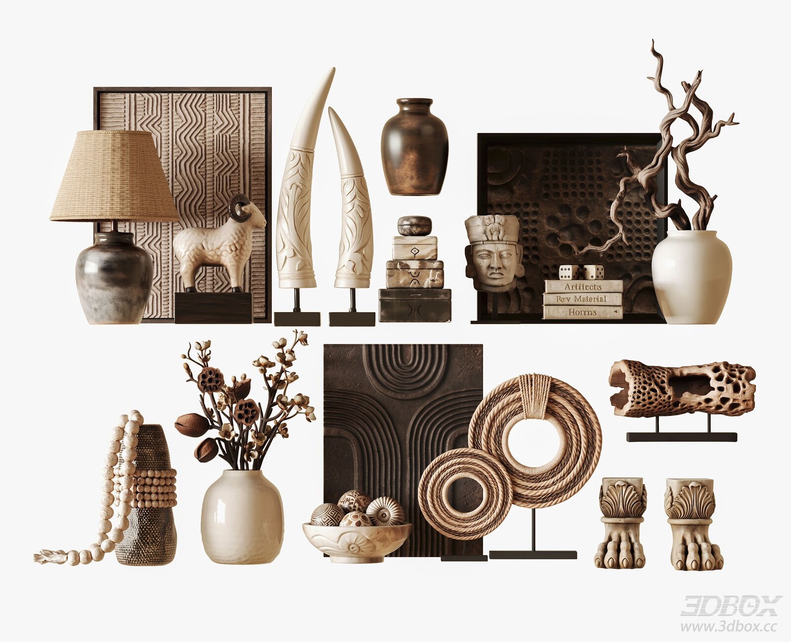 Mid - Century Decorative Objects Set 3D model - front view