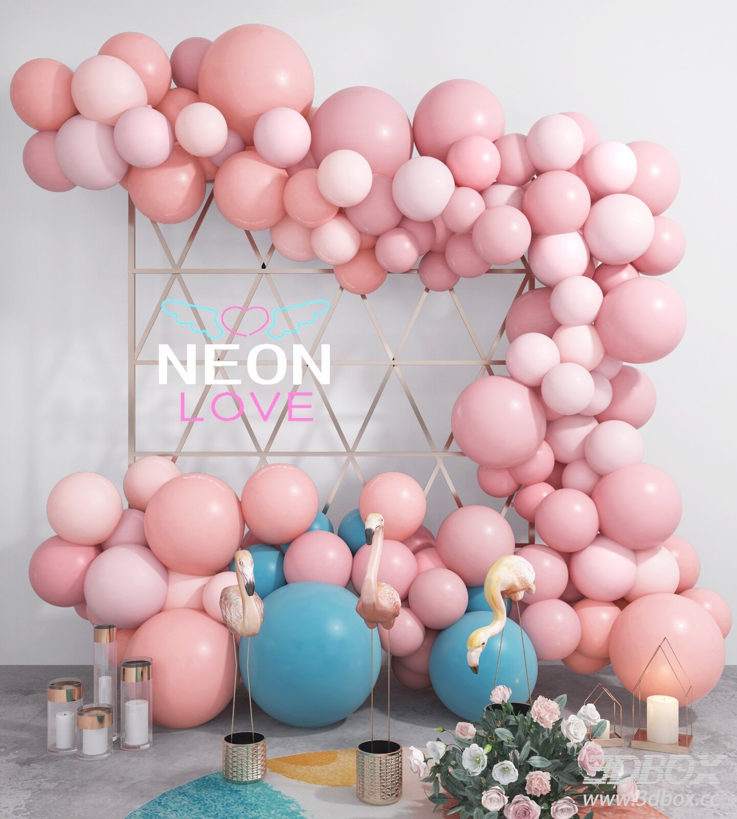 Pink Balloon Arch for Wedding Decoration 3D model - thumbnail 1