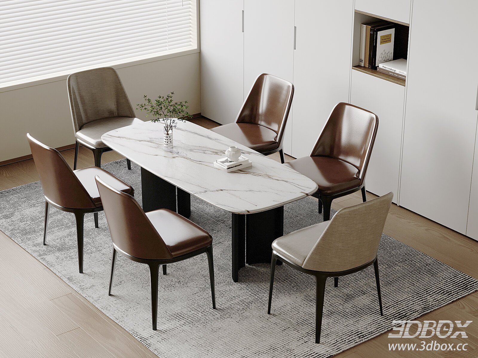 Modern Dining Table and Chairs Set 3D model - thumbnail 1