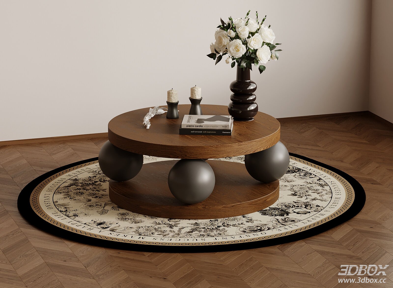 French Mid - Century Coffee Table and Side Table 3D model - front view