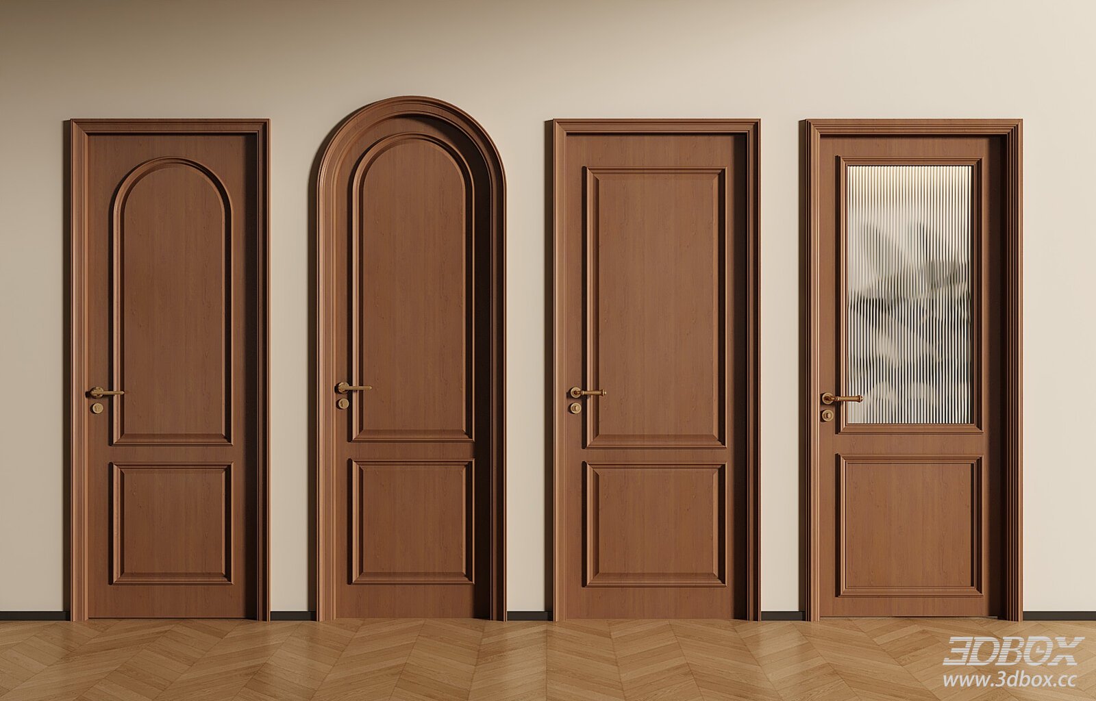 Vintage - style Single - arched and Glass Doors 3D model - front view