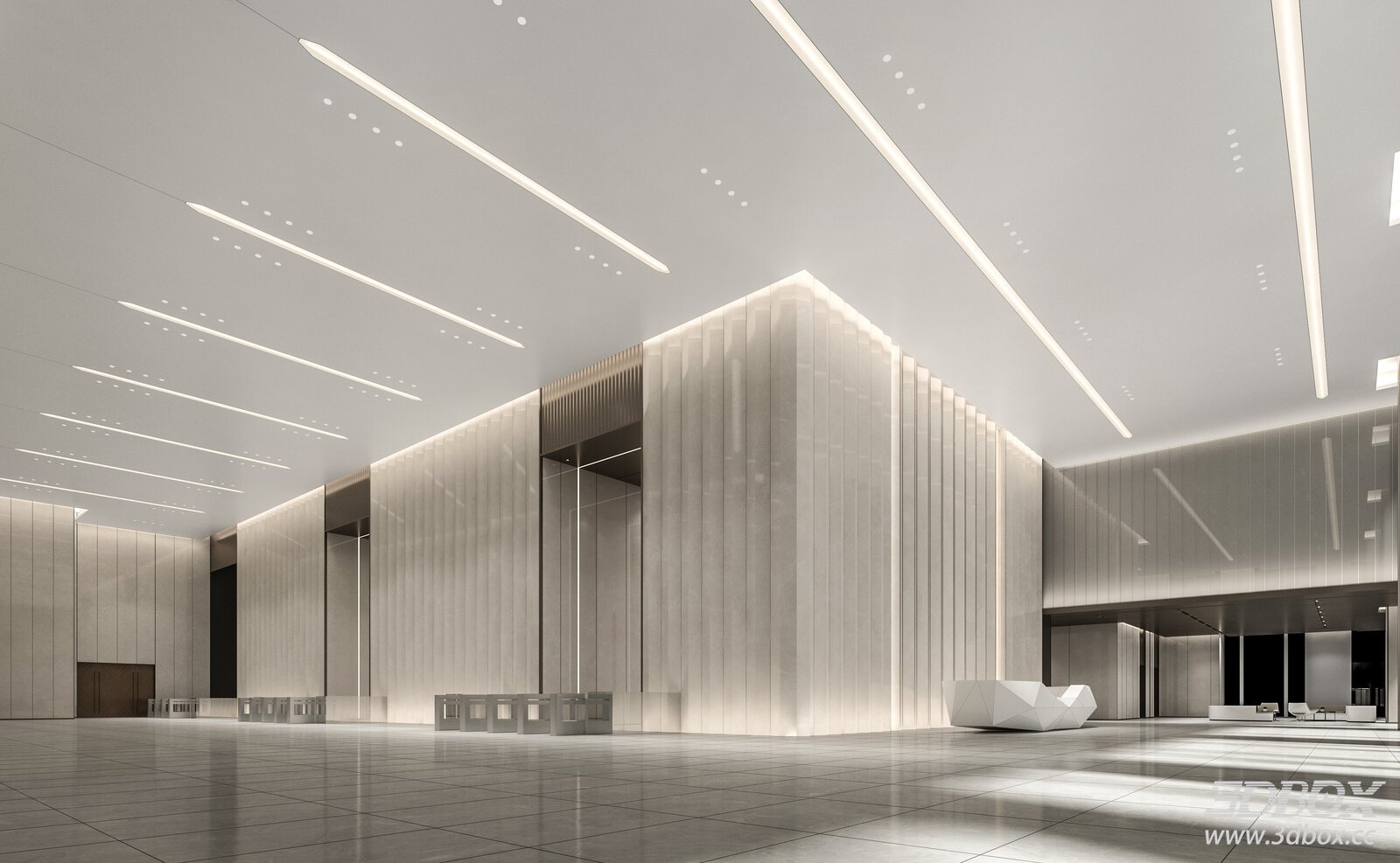 Modern Corporate Lobby 3D model - front view