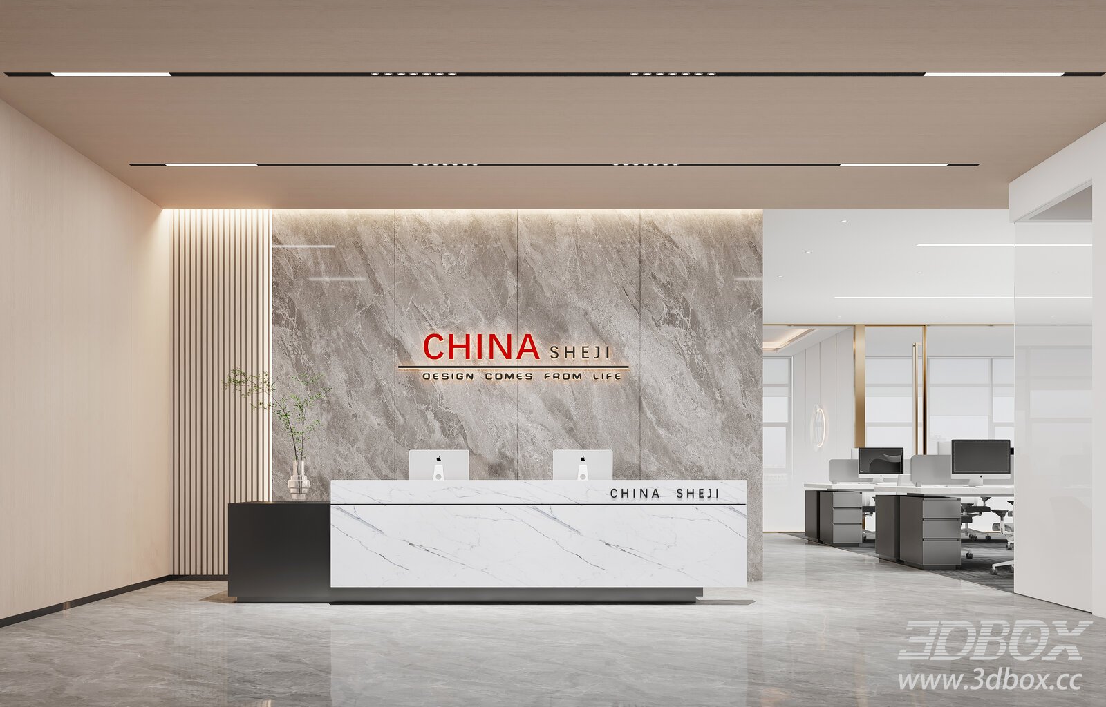 Modern Company Reception Area 3D model - thumbnail 1