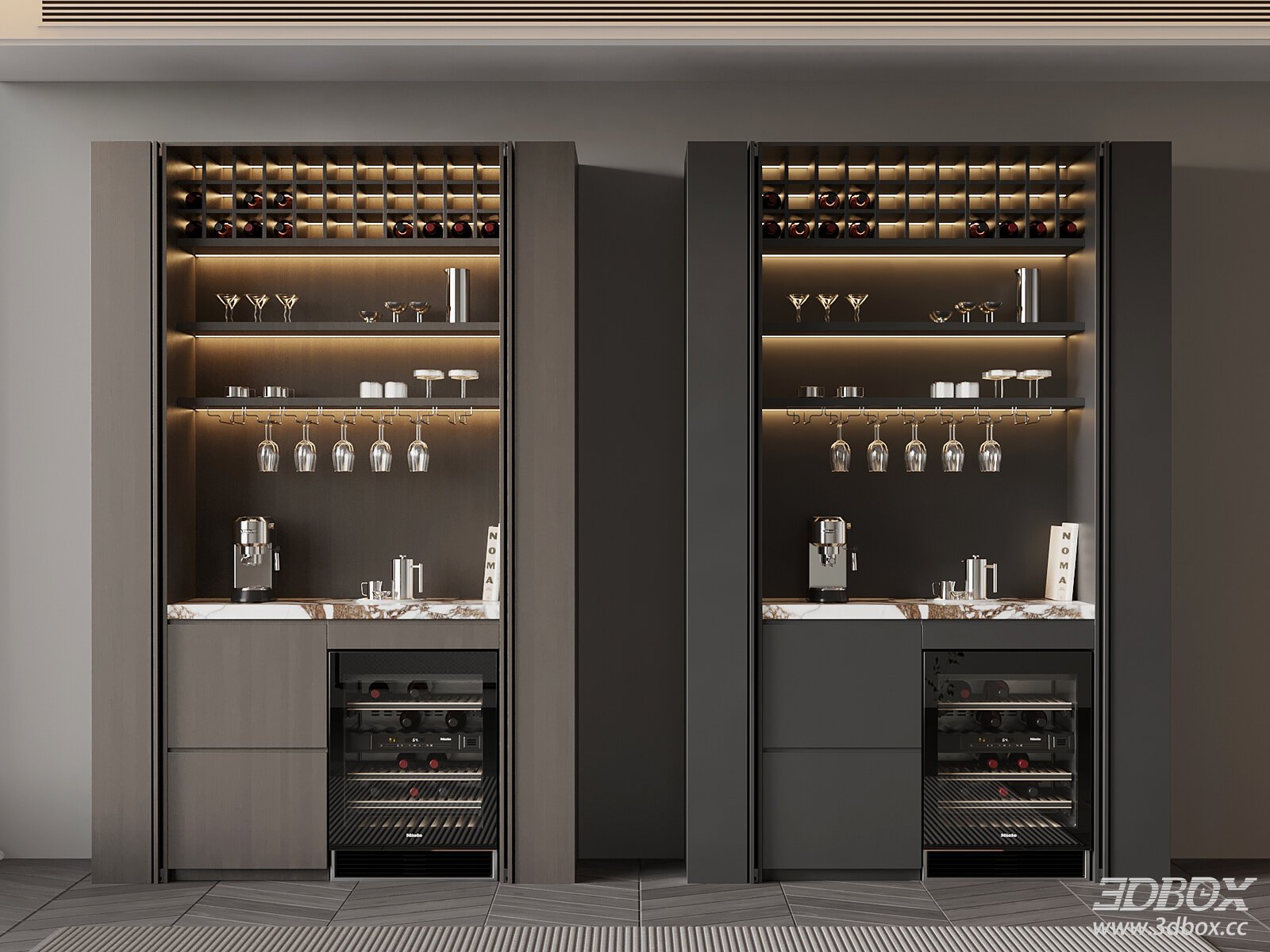Italian - style Wine Cabinet 3D model - front view