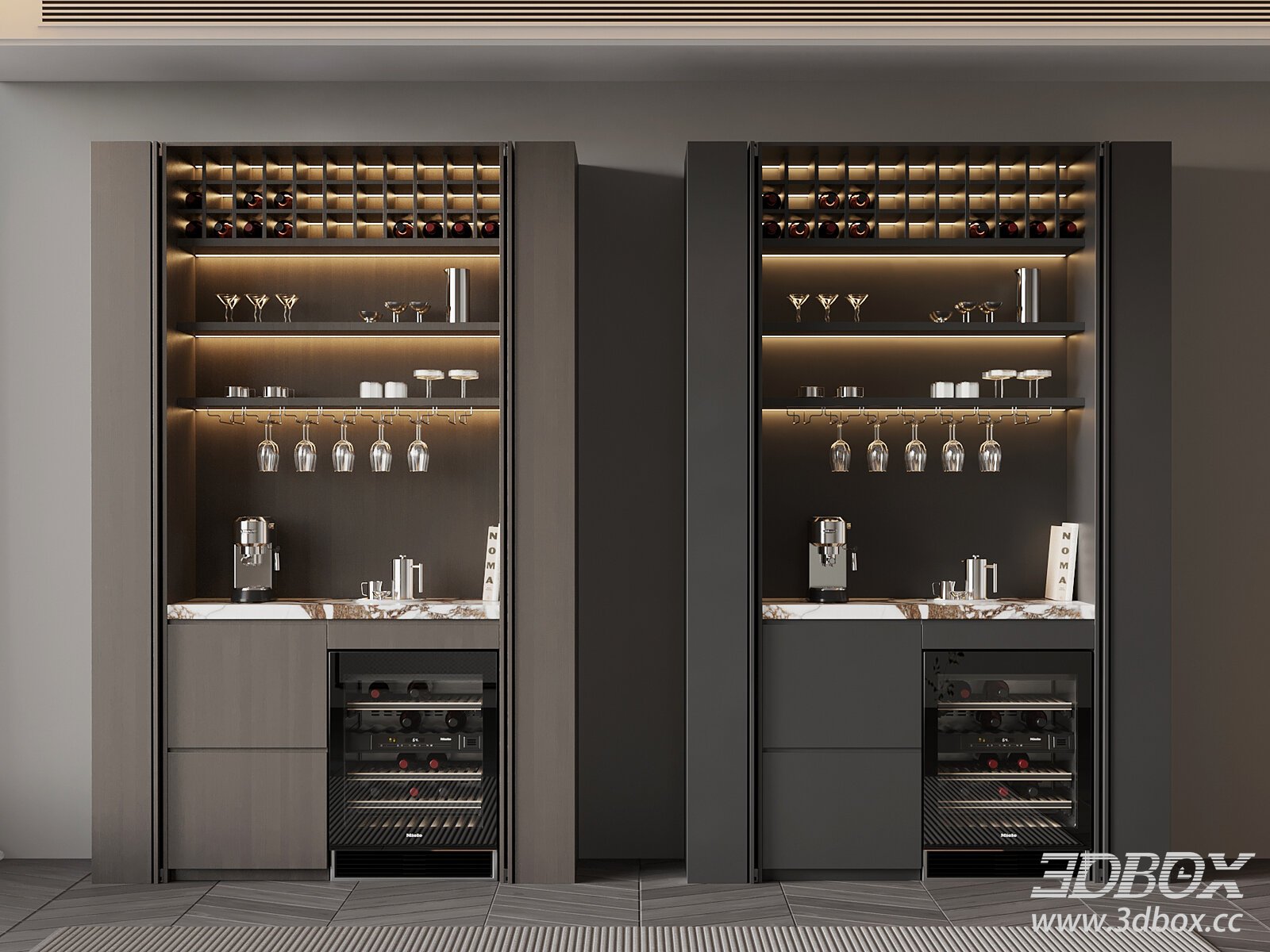 Italian - style Wine Cabinet 3D model - thumbnail 1