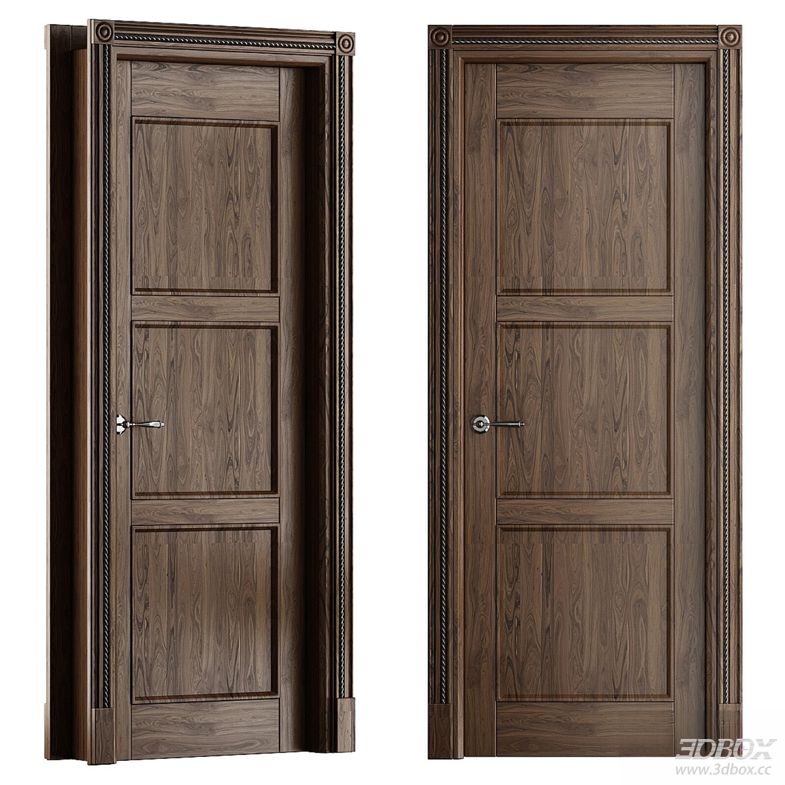 Classic Wooden Interior Door 3D model - front view