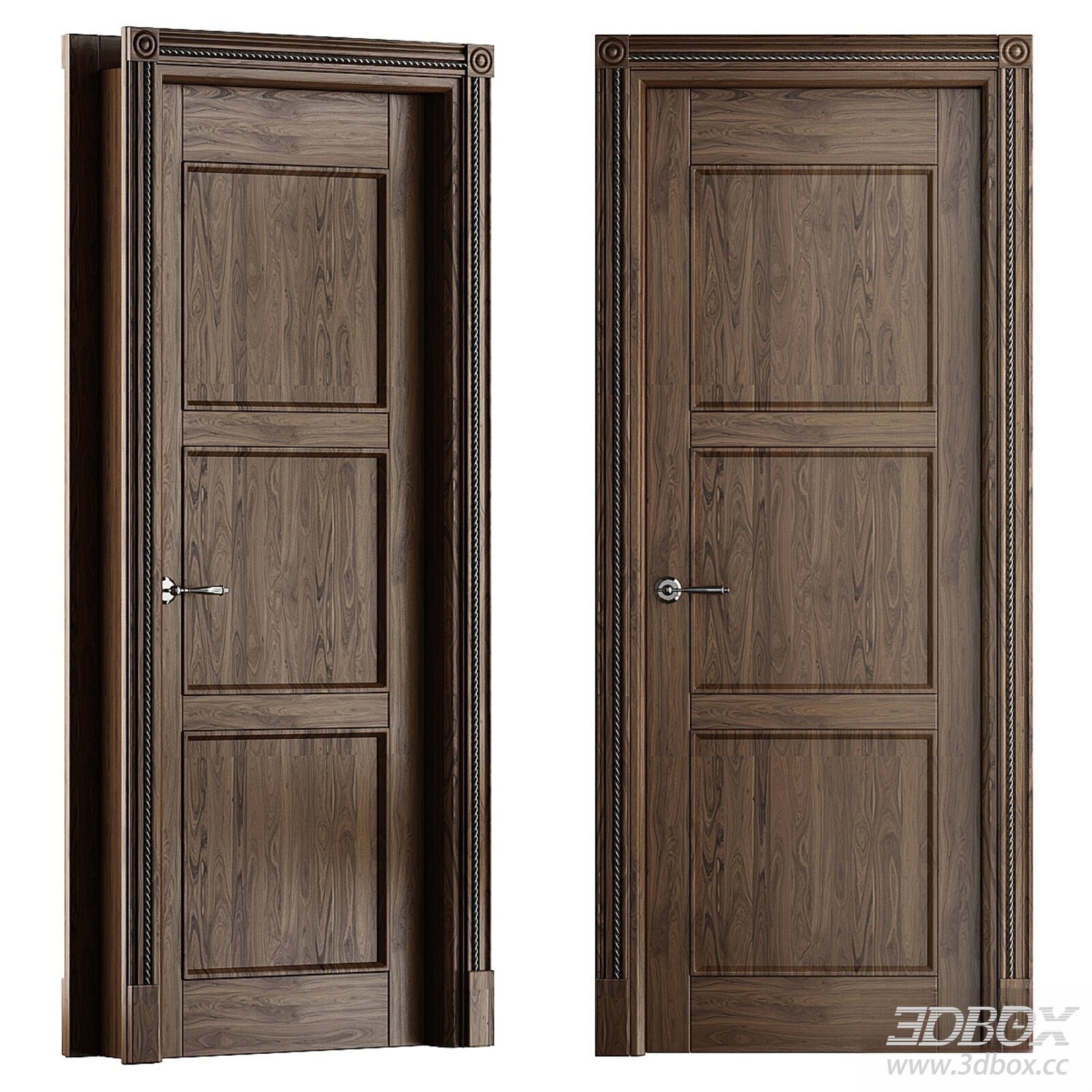 Classic Wooden Interior Door 3D model - thumbnail 1