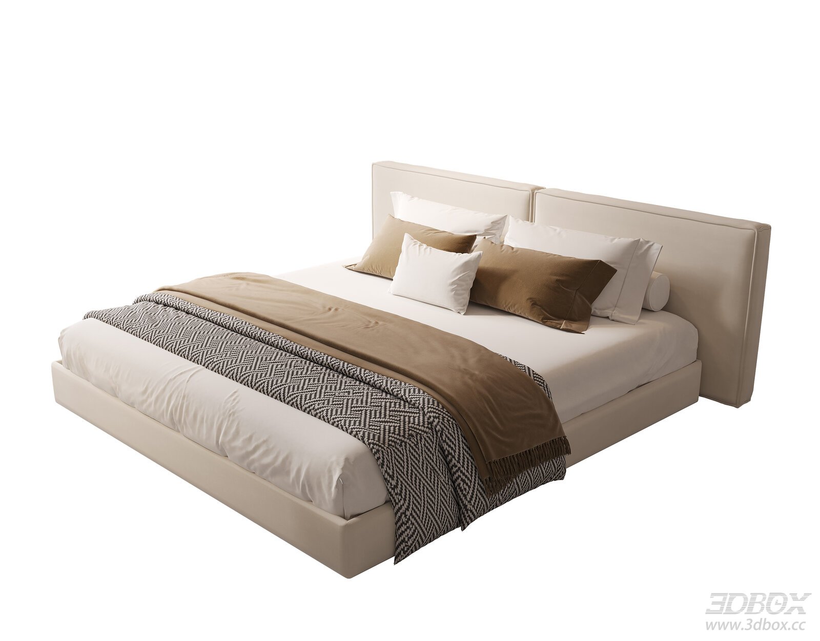 Modern Fabric Double Bed 3D model - thumbnail 1