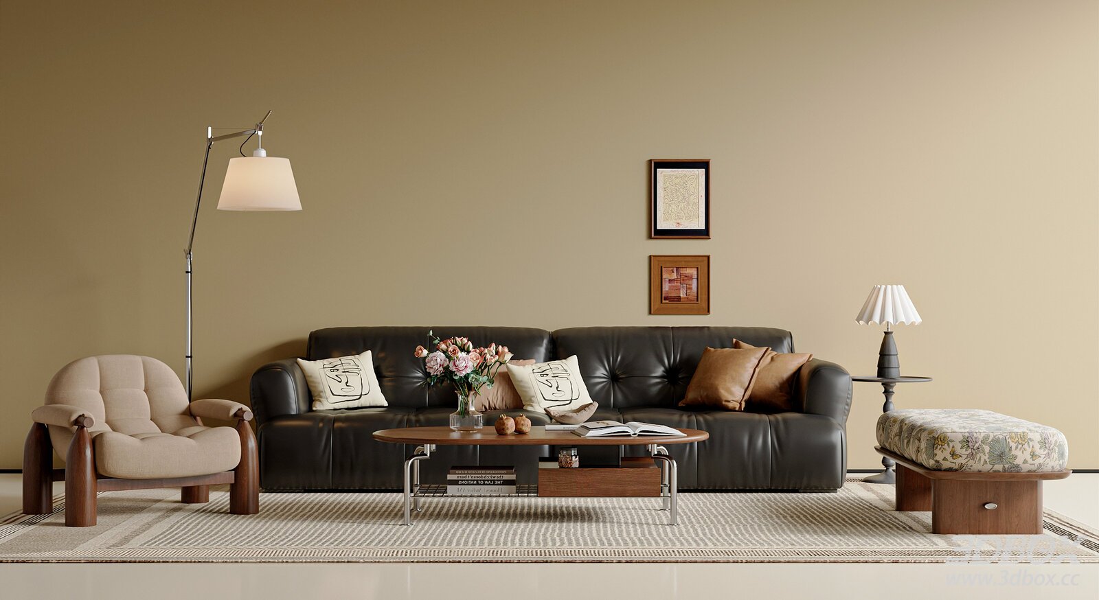 Mid - century Modern Living Room Set 3D model - front view