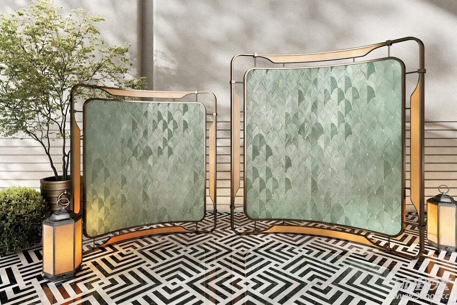 Modern Arched Metal and Glass Room Divider 3D model - front view